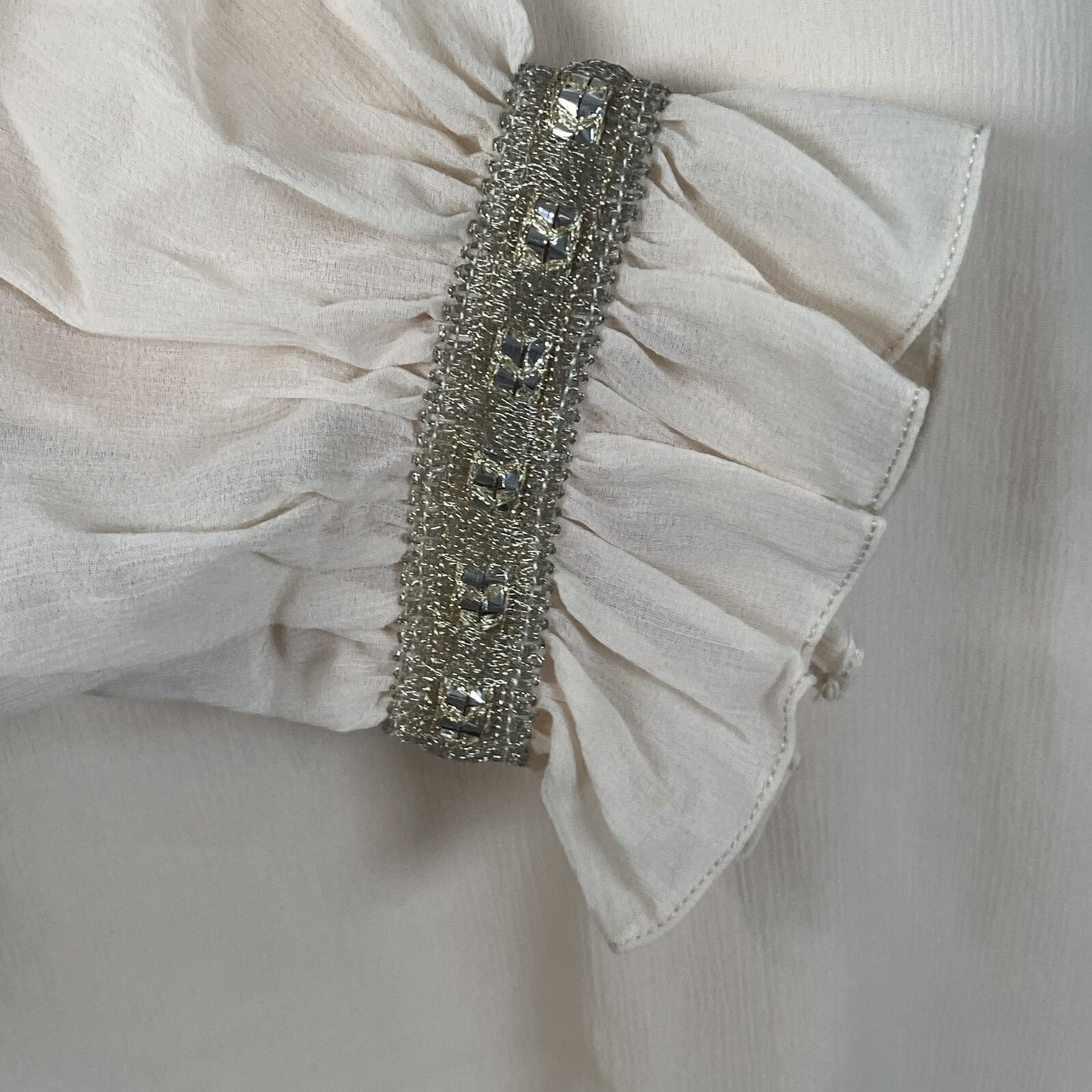 Light Blush Chiffon Vintage 1960s Evening Shift Dress XS Fancy Collar Organza