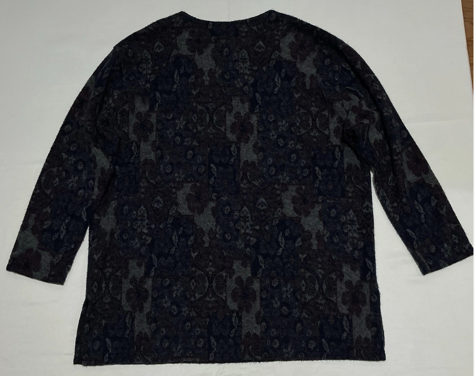 Loom Wear Sweater Womens Large Gray Floral Boho Vintage 80s USA Acrylic Winter