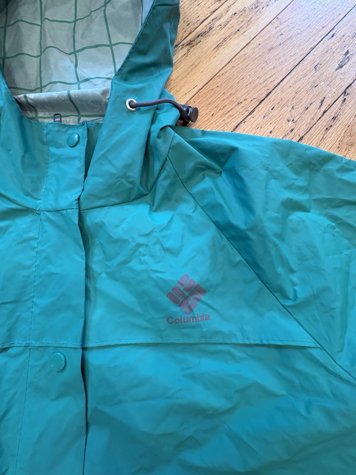Women’s vintage Columbia Waterproof Hooded Rain Coat Teal S Mid-Length Zip/Snap