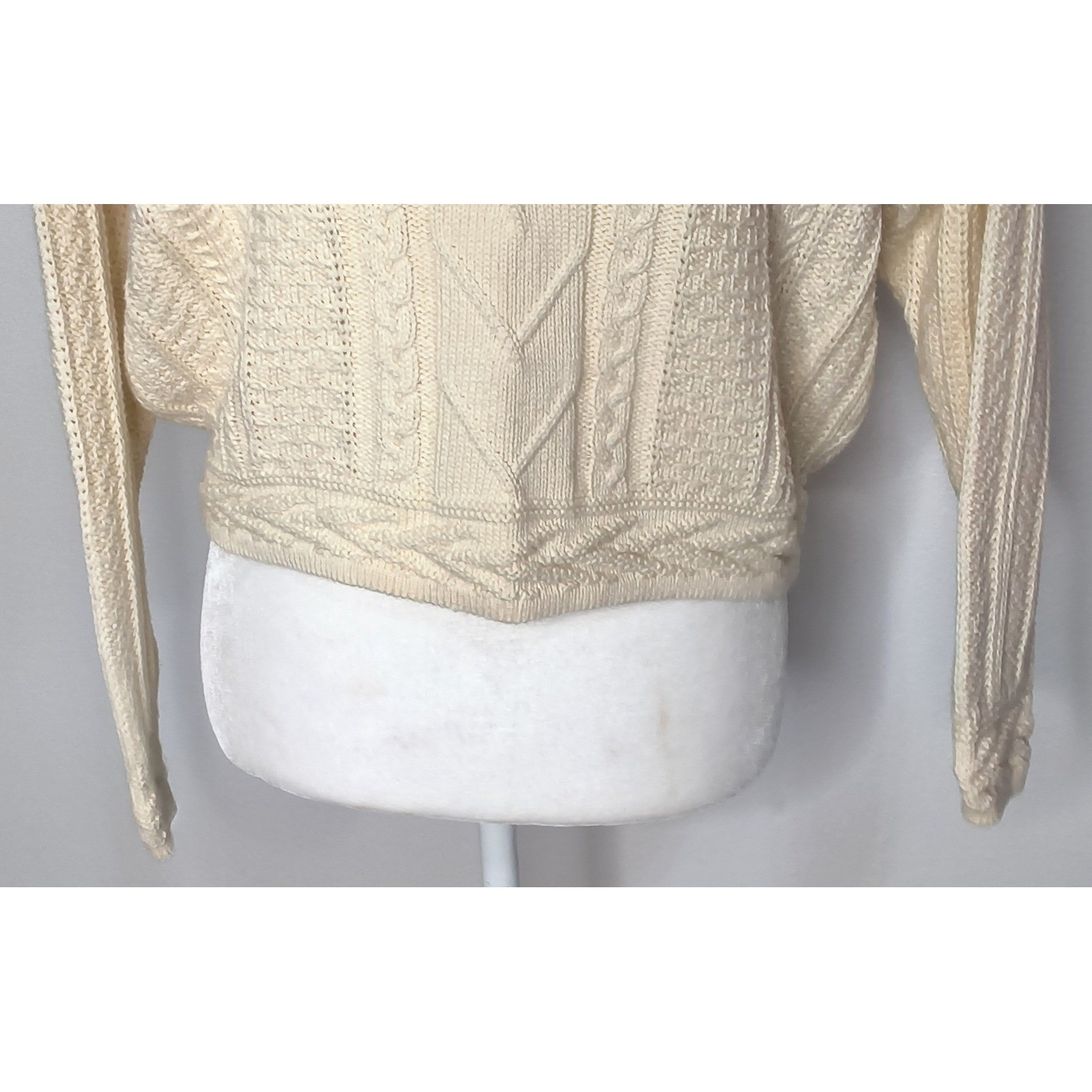 Cropped Fisherman Sweater Women Small Cream Vintage Soft Cable Mock Neck