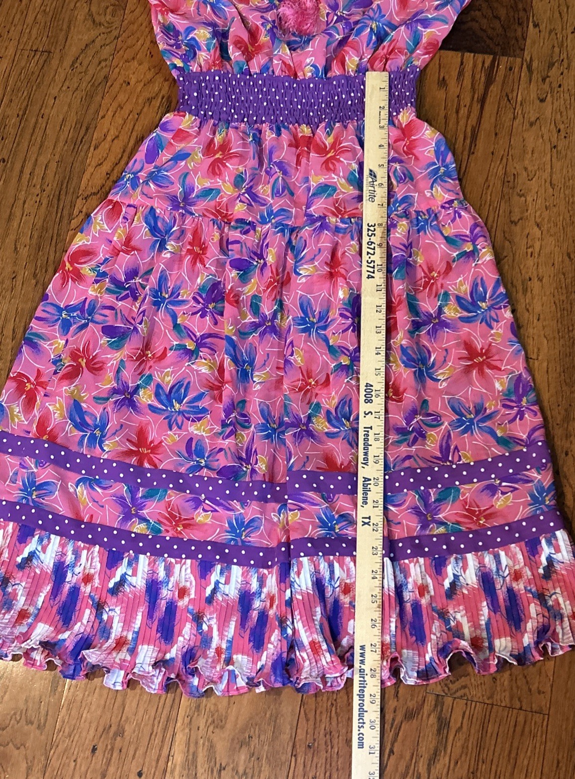 Vintage Lachine Hong Kong Pleated Ruffle Pink Purple Long Sleeve Dress P Small