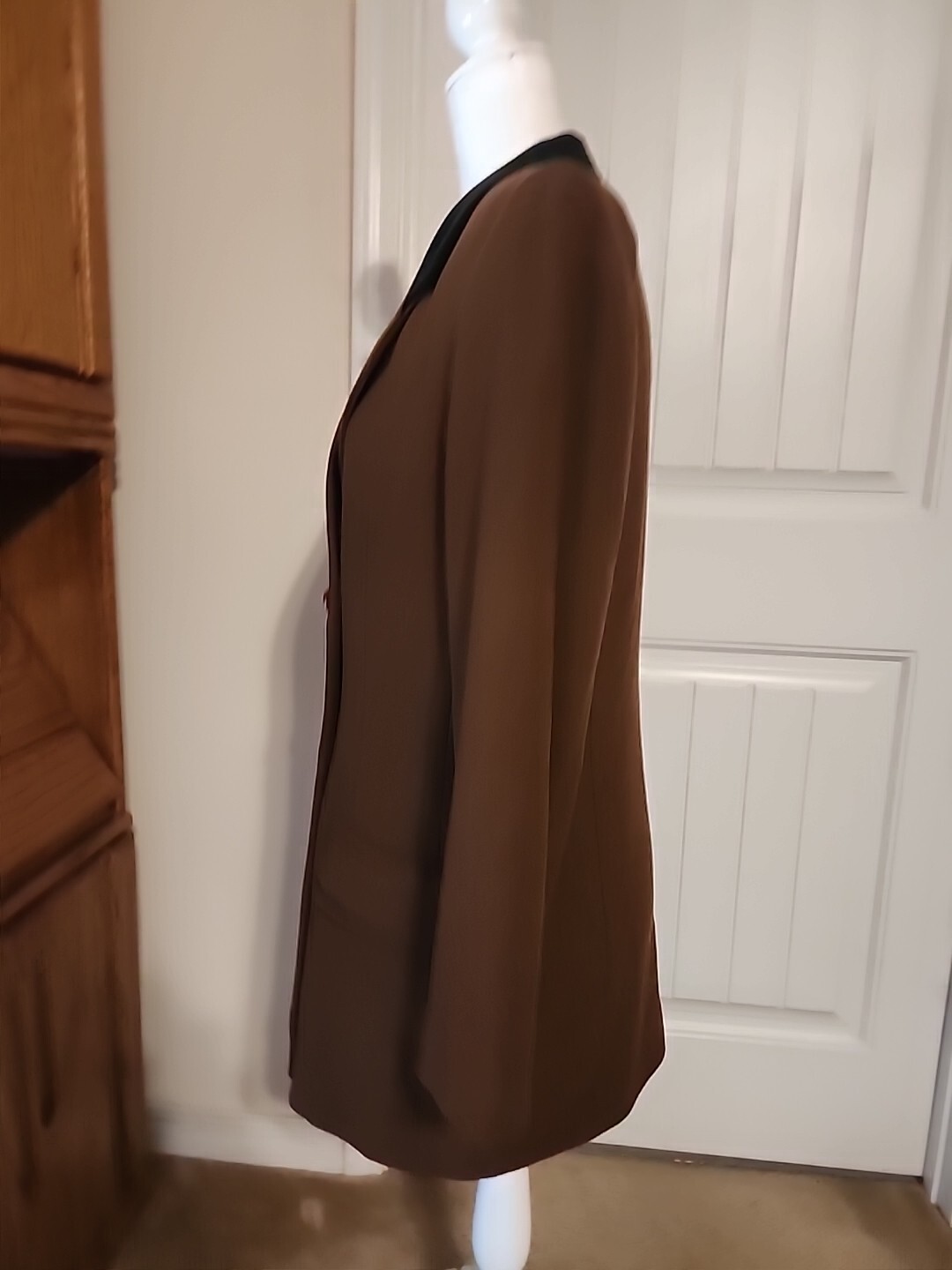 Vtg Oleg Cassini Brown Blazer With Black Velour Trim And Skirt Set Size 10