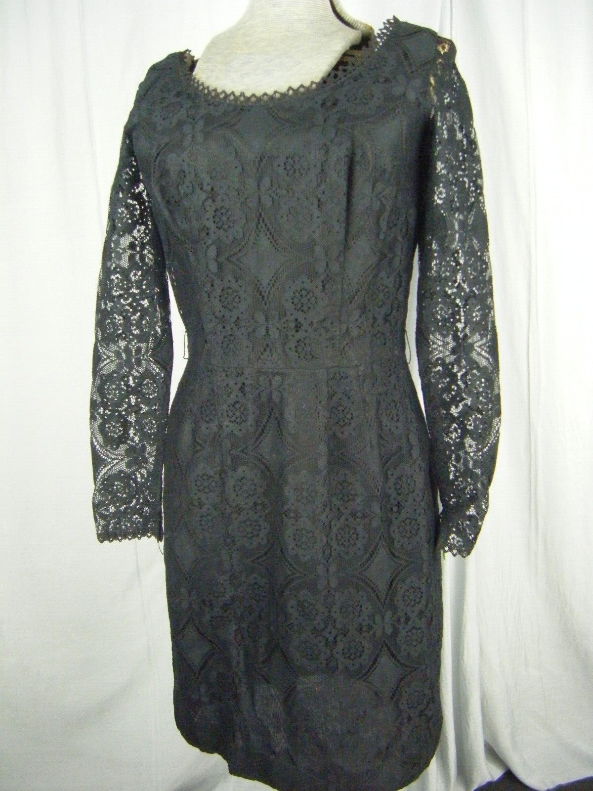 ALFRED WERBER OF ST. LOUIS Vtg 60s Black Lace Layers Dress-Bust 35/XS-S