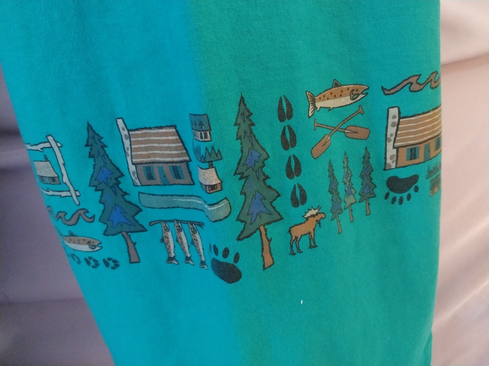 VTG NORTHWEST TREK SLEEP SHIRT COTTON BABYDOLL CABIN BEAR FISHING CAMPING 52 OS