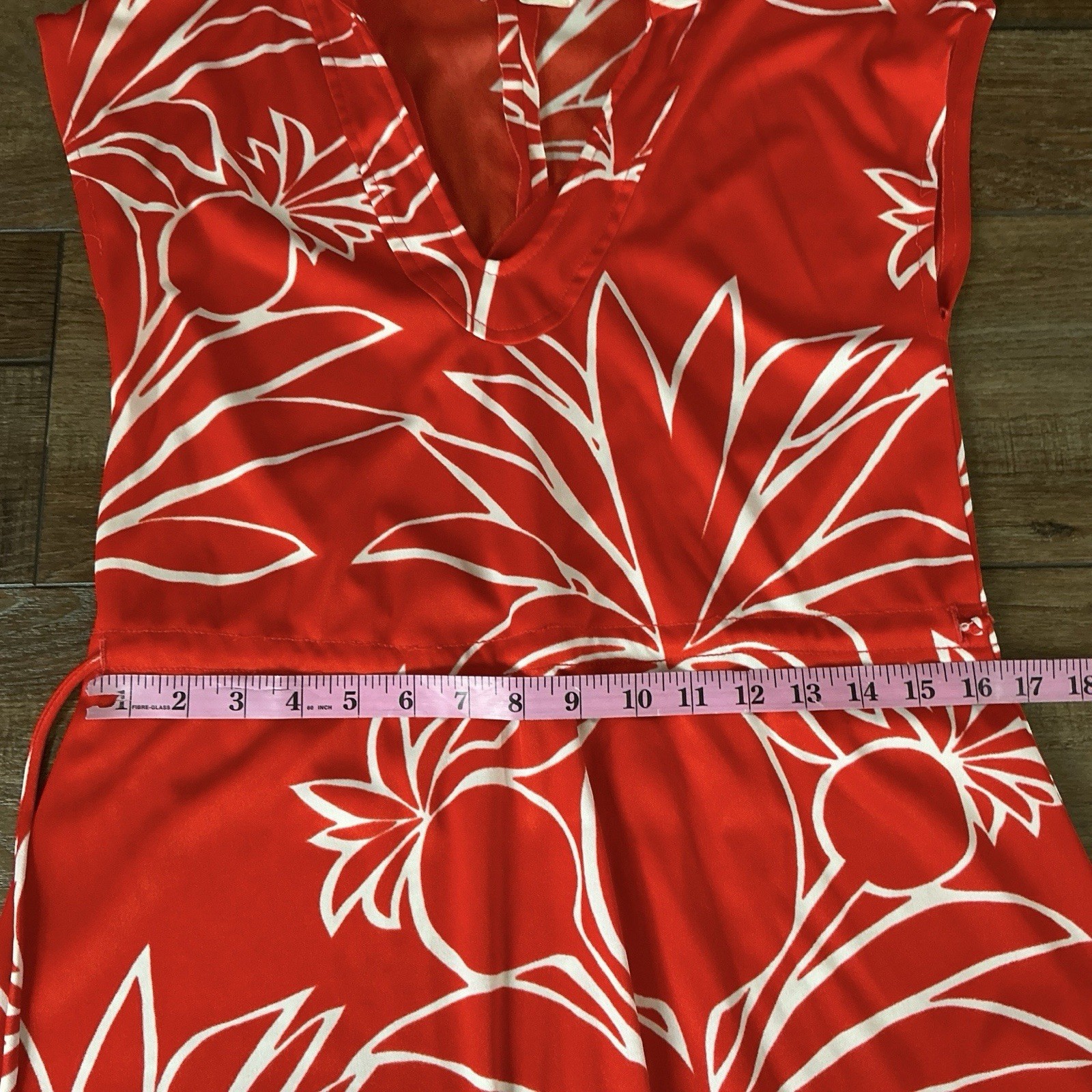 VINTAGE Patty O’Neil Red White Floral Hawaiian Dress Size 13 Cap Sleeve #7D6