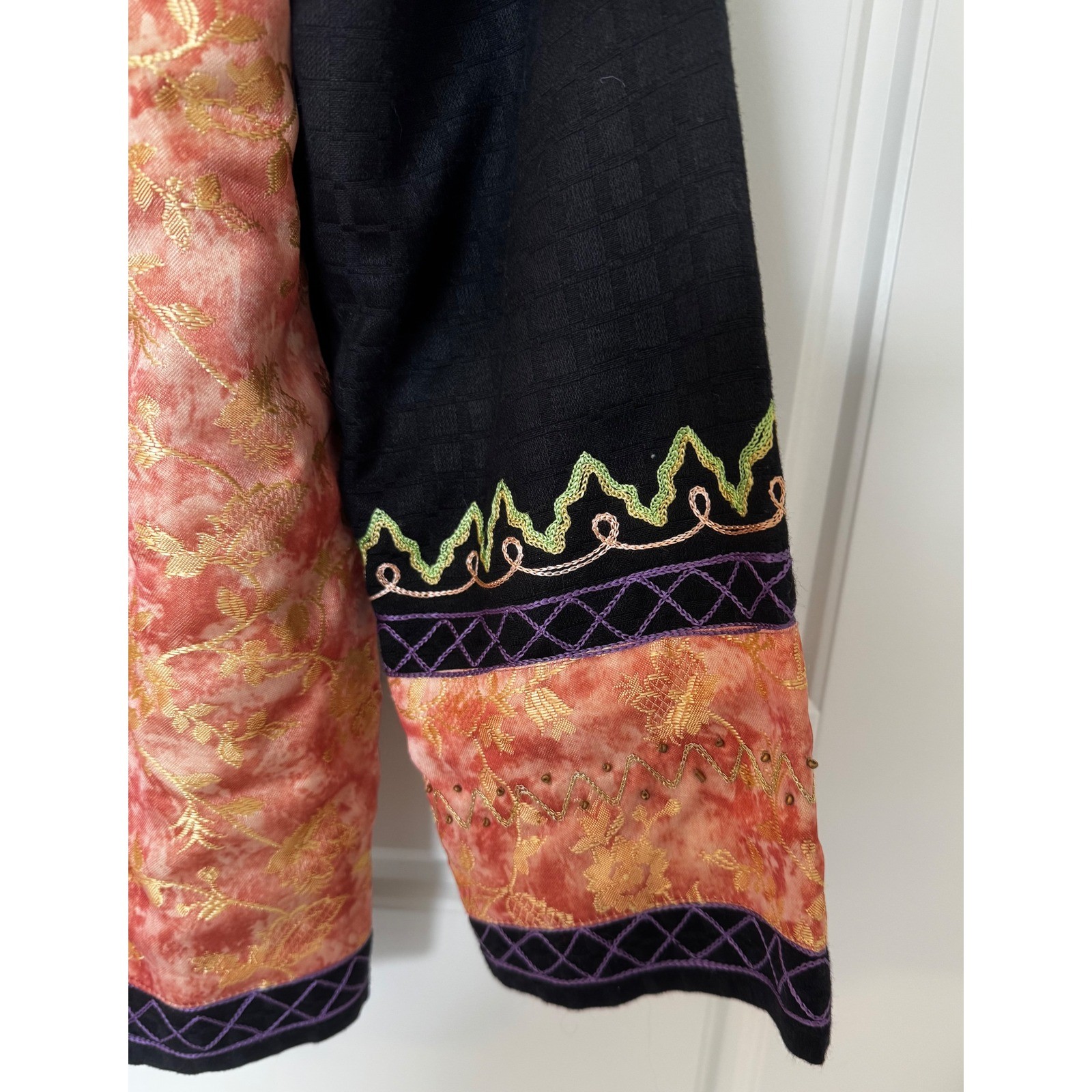 Vintage Indigo Moon Embroidered Floral Jacket Large Boho Art to Wear Patchwork