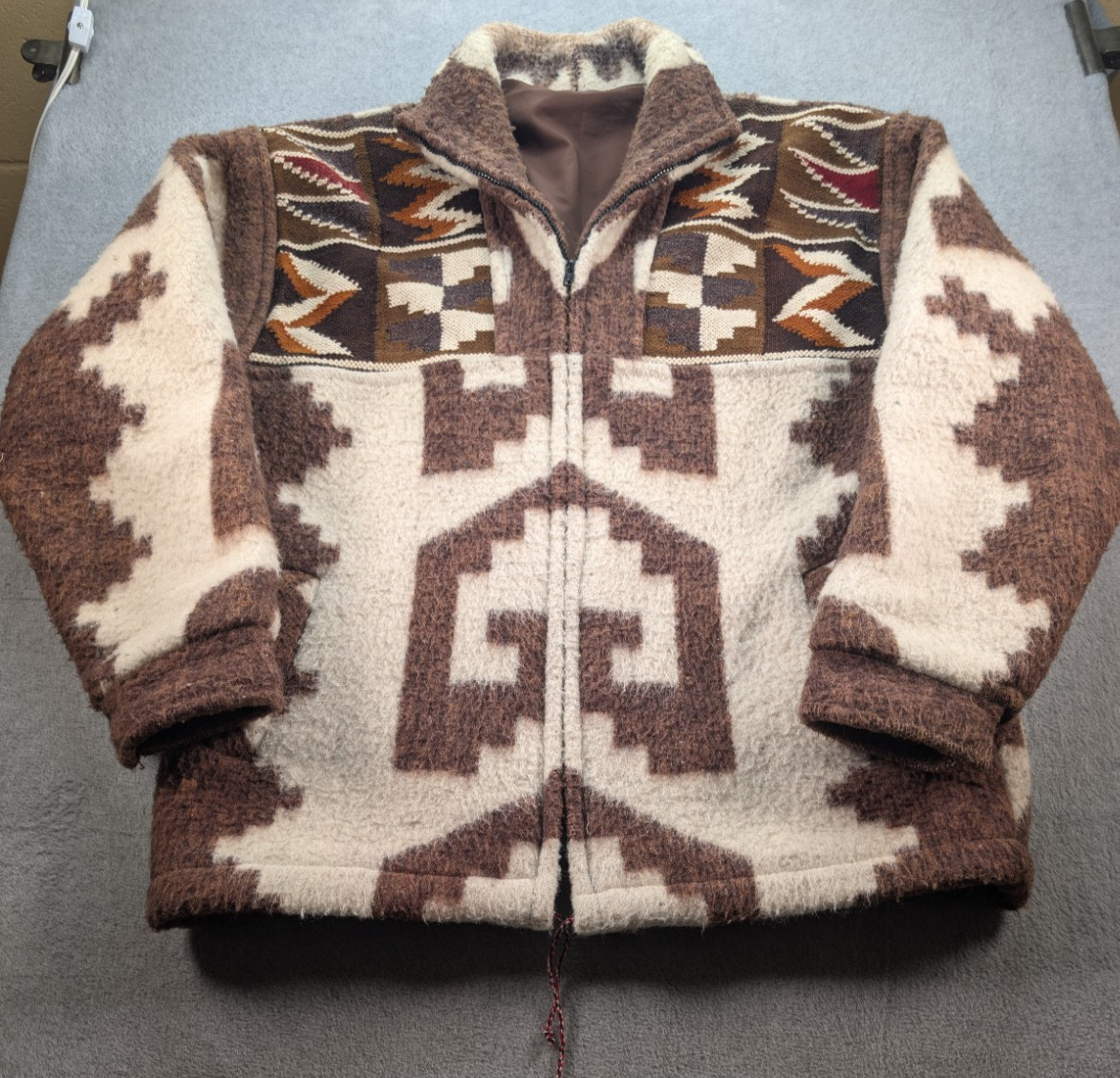 Vintage Unbranded Southwestern Style Wool Blend Trapper Coat Zip Pockets No Tags