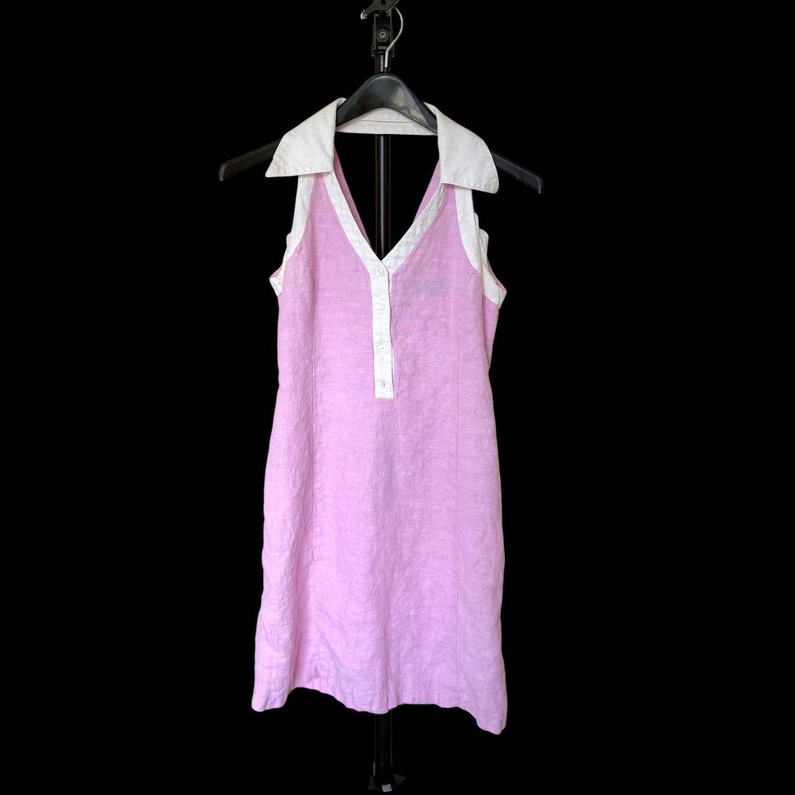 Harve Benard Vintage Pink Linen Halter Mini Dress White Collar Tennis Style