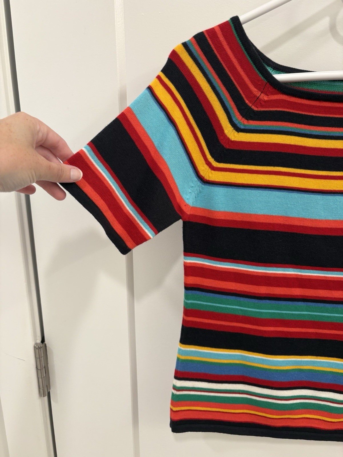 Vintage 90s Knit Cotton Blend Multicolor Stripe Paul Harris Design Sweater Sz S