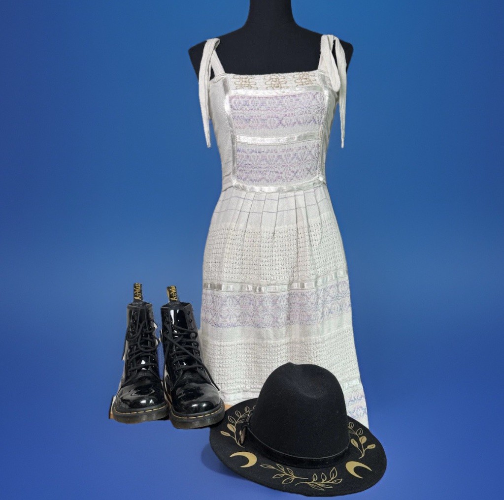 Vintage Folk Art Dress Handmade Woven Cotton Whimsigoth Cottagecore Romance