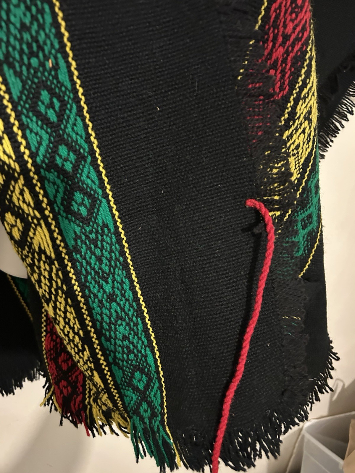 VTG Handmade Wool Blend Argentinian Poncho Vest One Size Black Green Red Yellow
