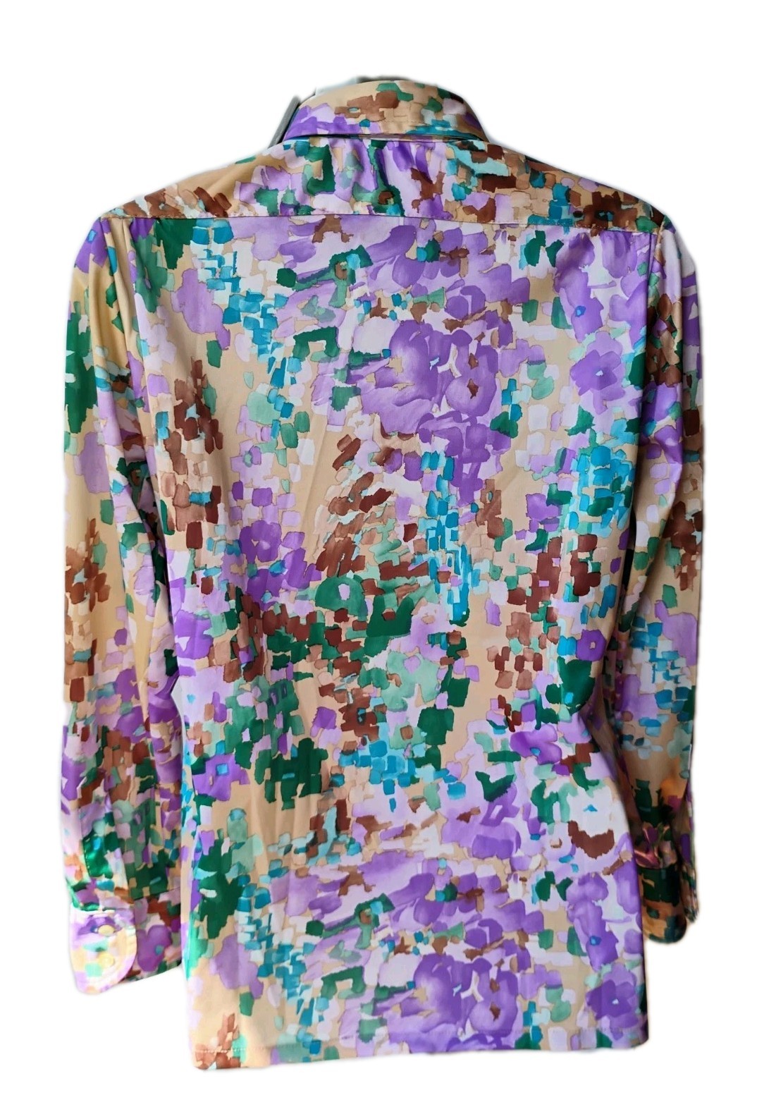 70’s „GIVENCHY for chesa” Lavender/Green Abstract Dagger Collar L/S Blouse 10