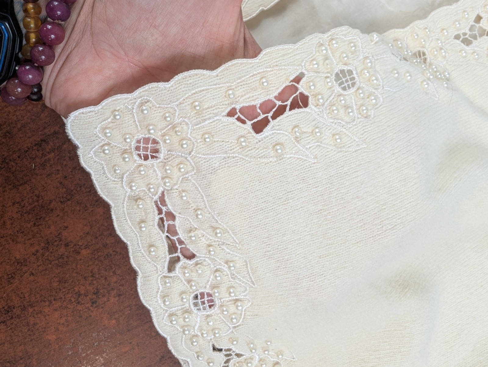 VTG 1950’s Hand Beaded Lined Lambs Wool Angora Cardigan Sweater M Delicate Girly