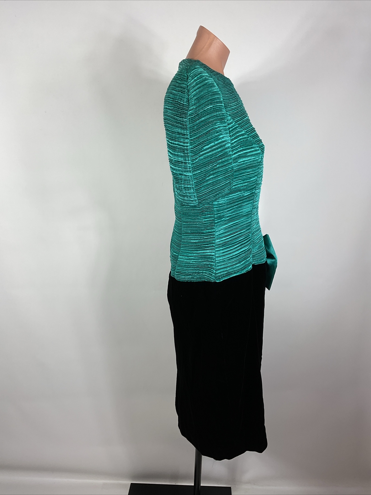 Opening Night Vintage 80s Teal Puffy Sleeve Velvet Prom Party Formal Dress 7/8
