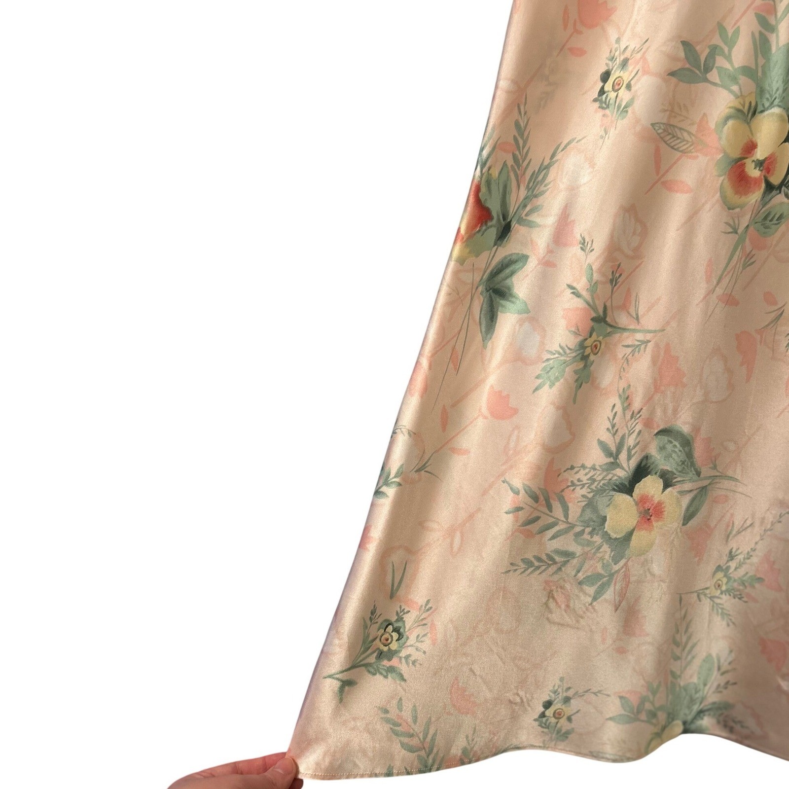 Vintage 90s Pink Floral Satin Slip Dress XS Open Back Lace Mini Nightgown Fairy