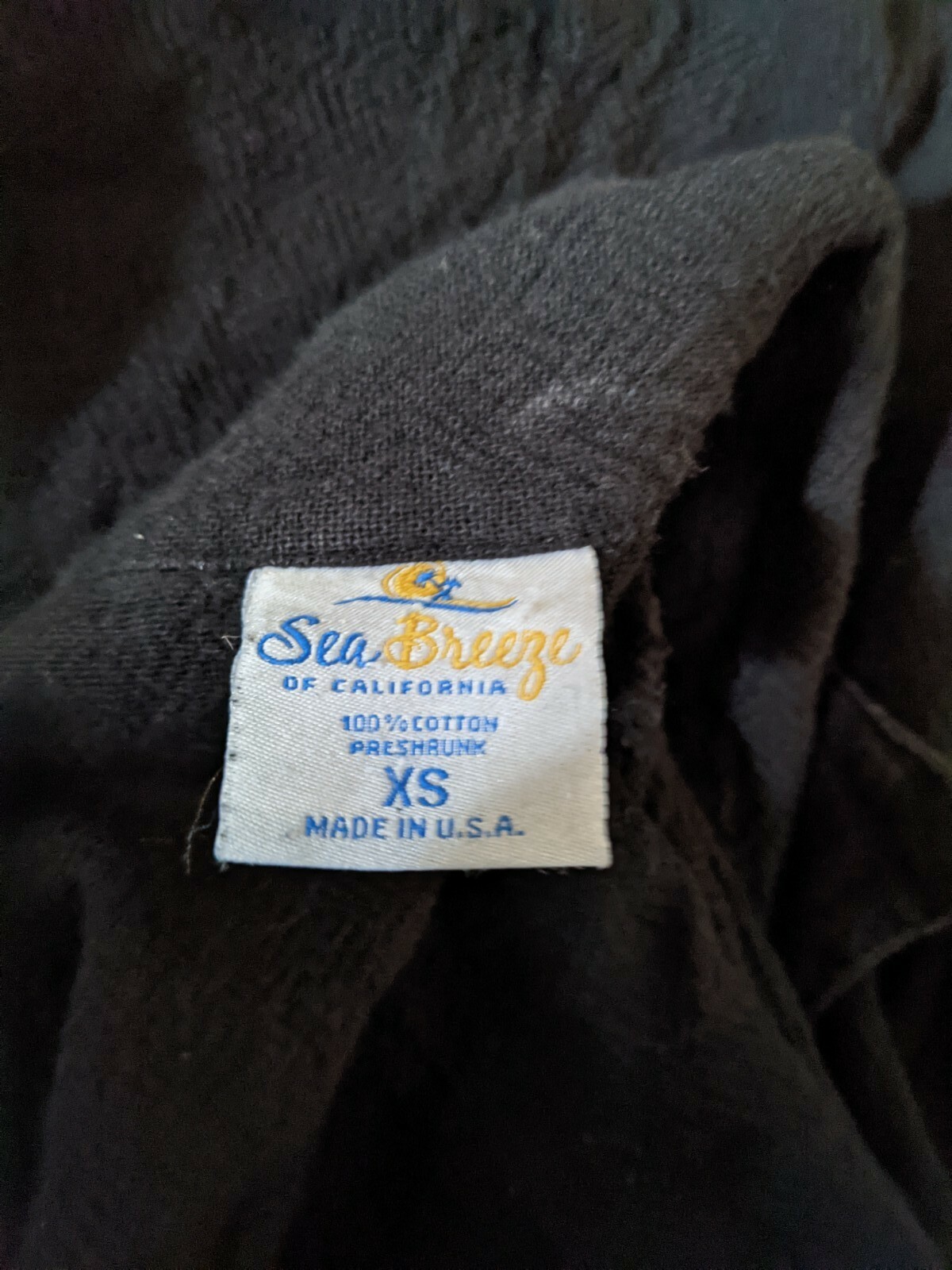 VTG Sea Breeze of California Black Shirt Crinkle 100% Cotton Sz XS Extra Small