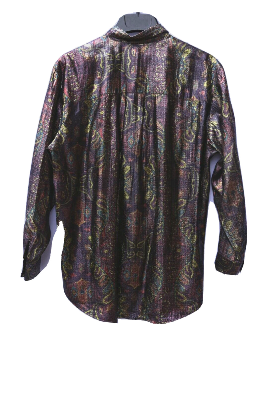VGT Year Of Metallic Iridescent Paisley Disco Shirt Christmas 90s GLAM Shiny M/L