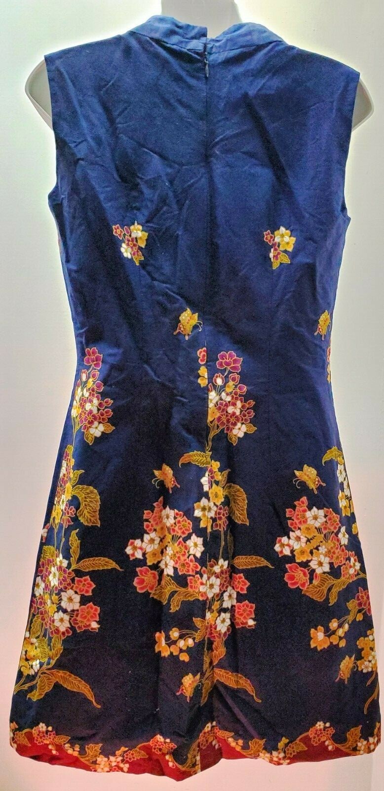 Vintage Hand Made Dark Blue Floral Pattern Dress No Tag Medium