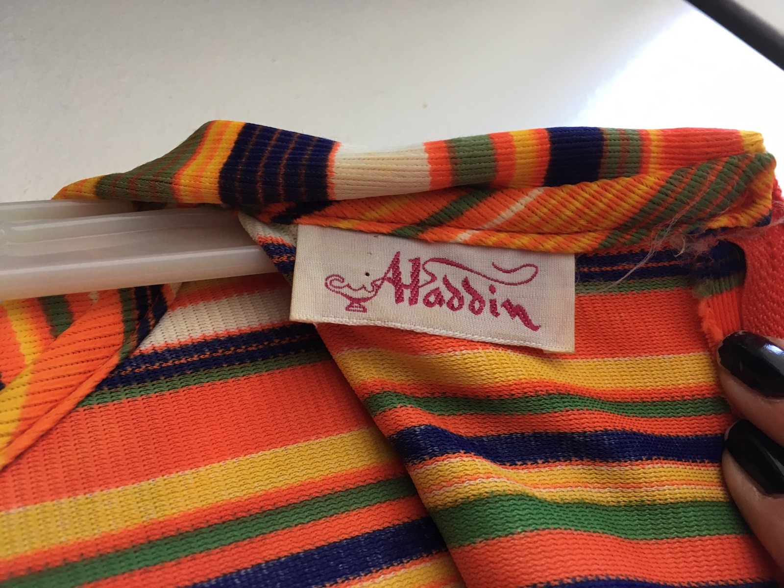 Vintage Long Sleeve Bright Striped Top Aladdin Brand Mock Turtleneck 60s 70s Mod