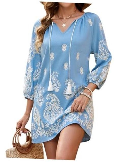 Women Swimsuit Coverup Beach Bathing Suit Cover Up Embroidery Large Haze Blue