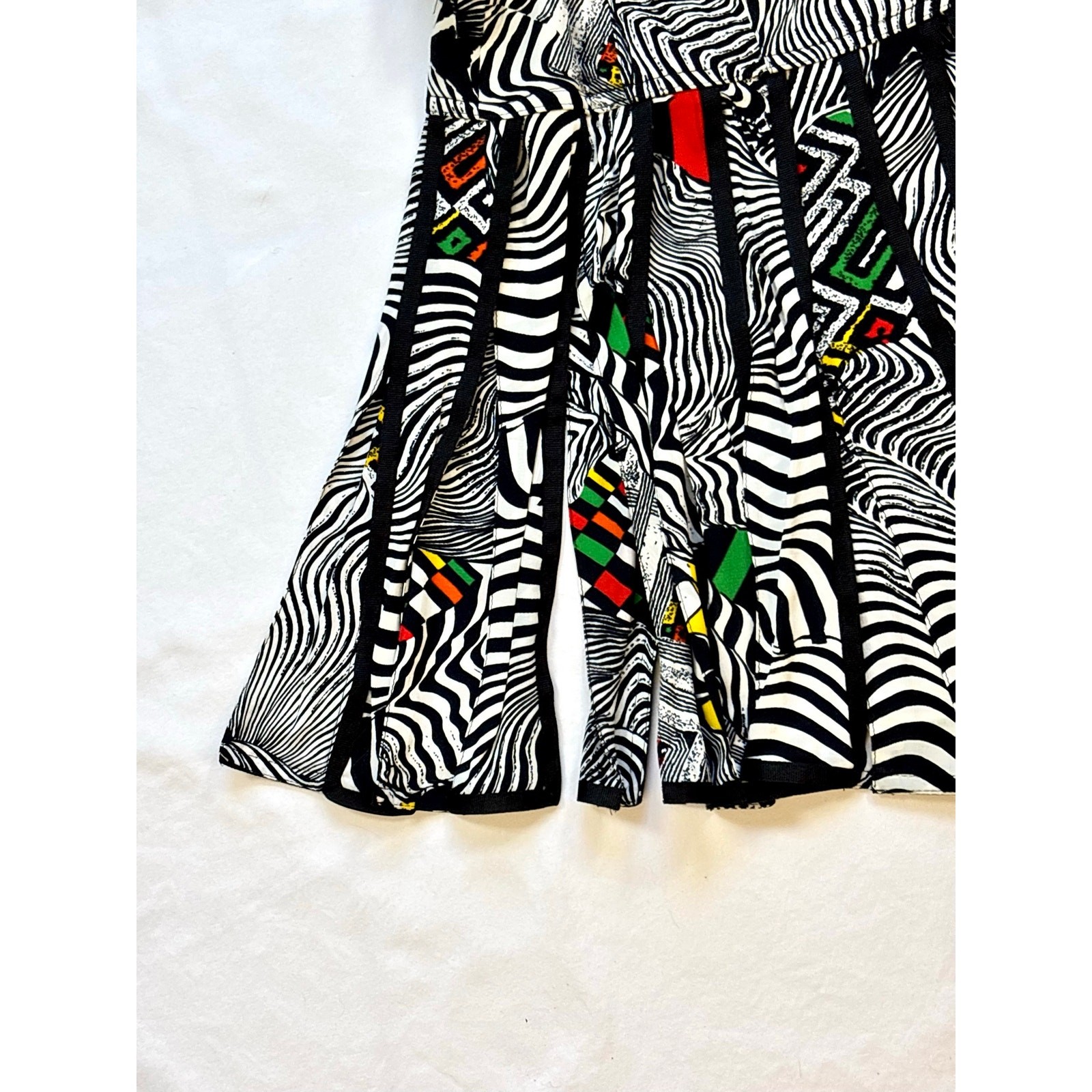 1980s IIF Zebra Geometric Print Skirt Set Blazer Car Wash Fringe Mini Two Piece