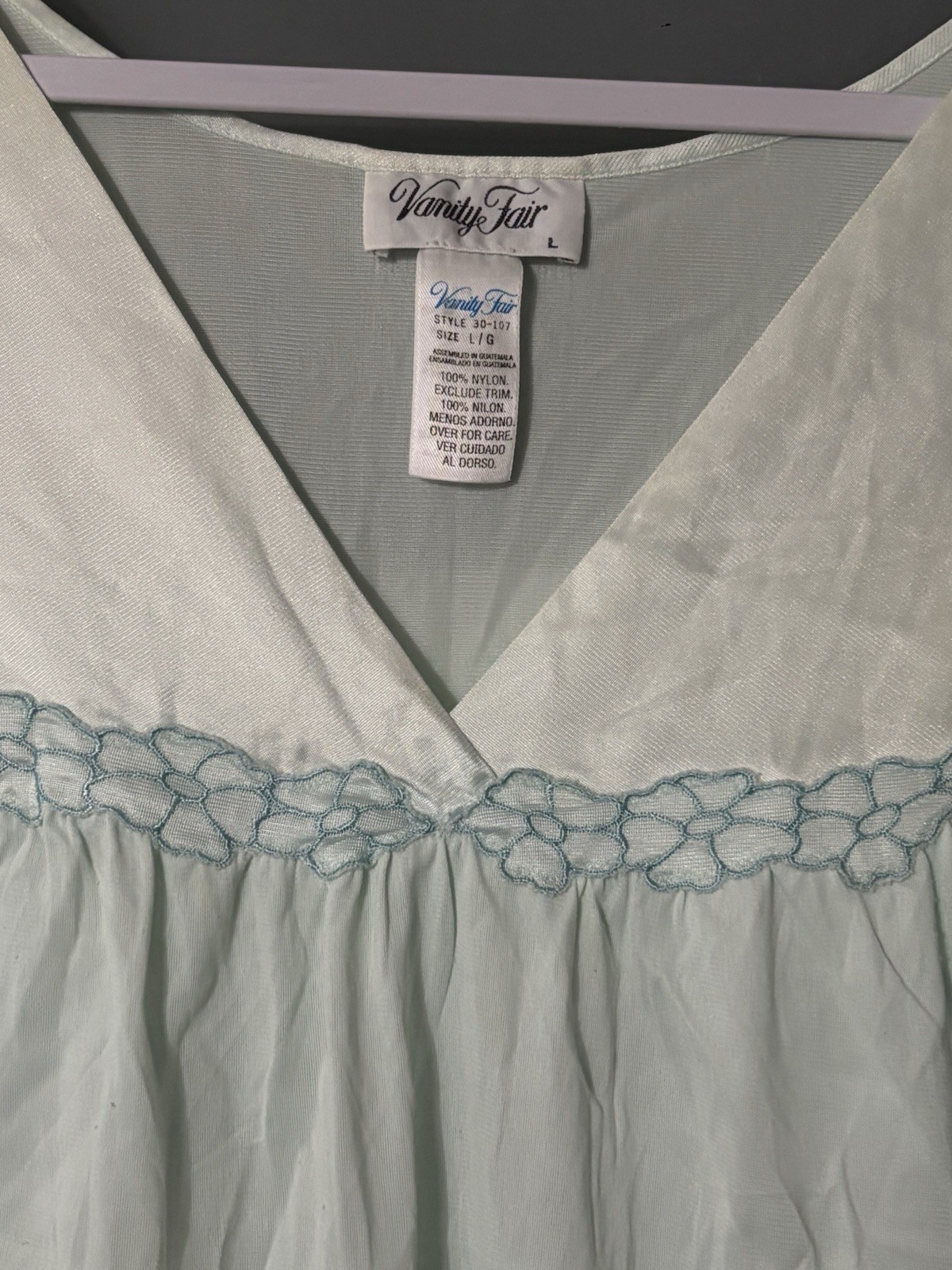 Vtg Vanity Fair Nightgown Large Mint Green Nylon Knee Length Style 30-107 Silky