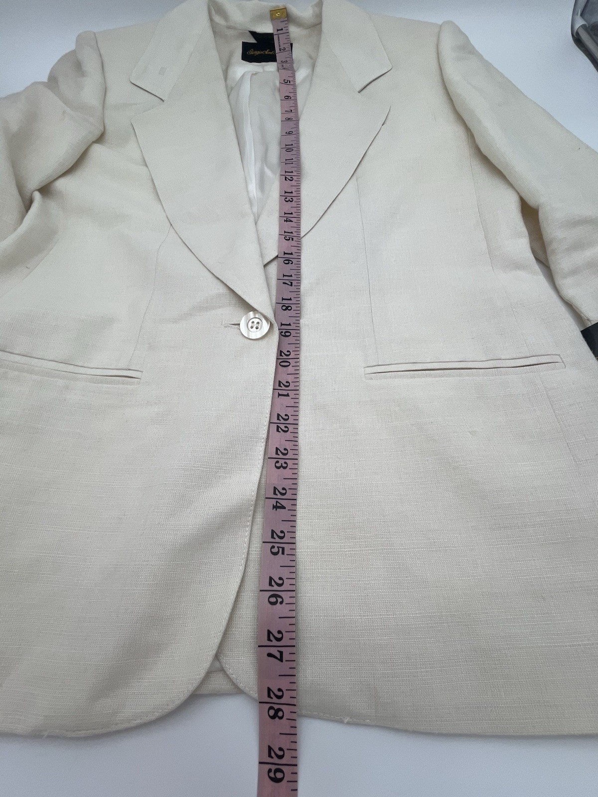 Vintage Giorgio St Angelo Cream Linen Blend Single Breast Blazer Womens 6 FLAW