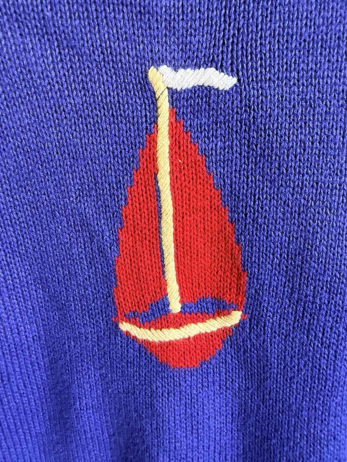 Vintage Sail Boat Nautical Red Blue Quacker Factory Sweater Teacher Whimsy L