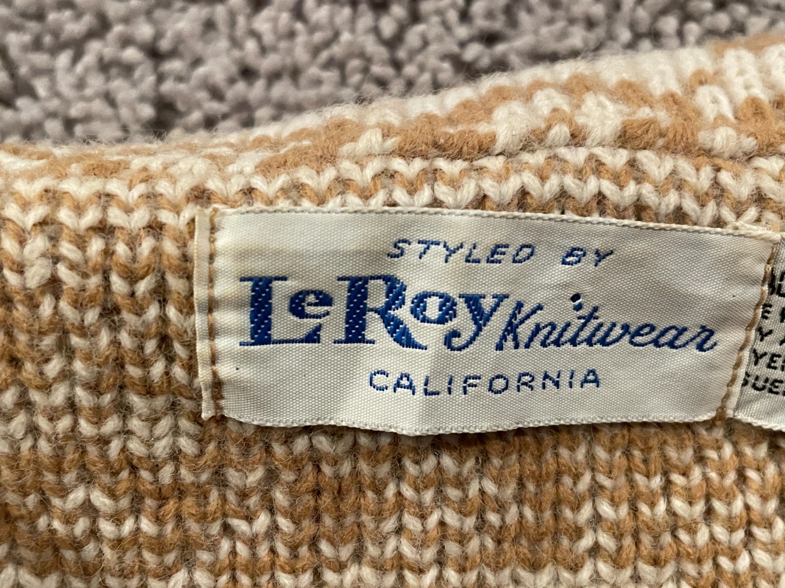 Vintage Leroy Knitwear Geometric Textured Sweater Funnel Neck Button Front 60’s