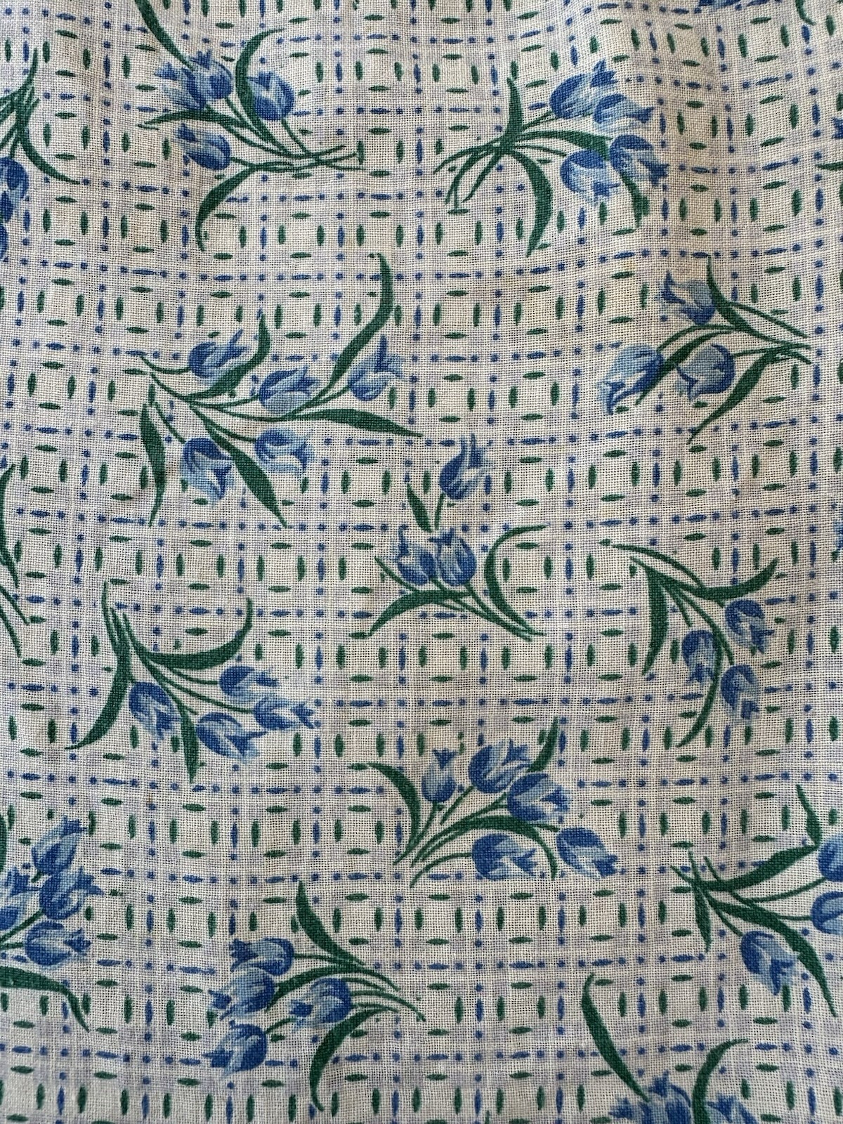 1930s 40s Feed Sack Skirt 28” Waist Blue Floral Tulip Grid Fabric Cotton MOP VTG