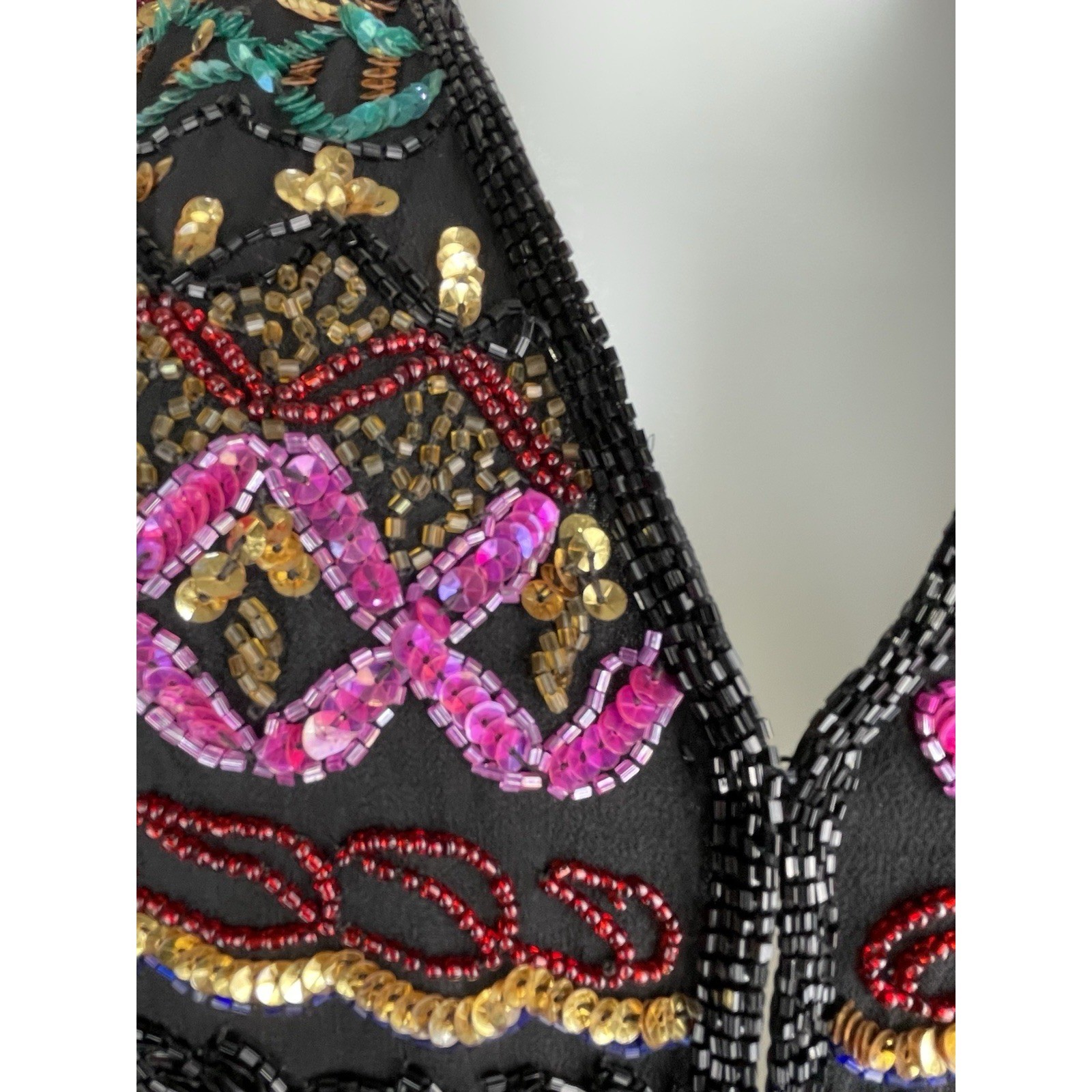 VTG 90s Niteline By Della Roufogali Sequin Beaded Multi Colored SILK Vest SZ M