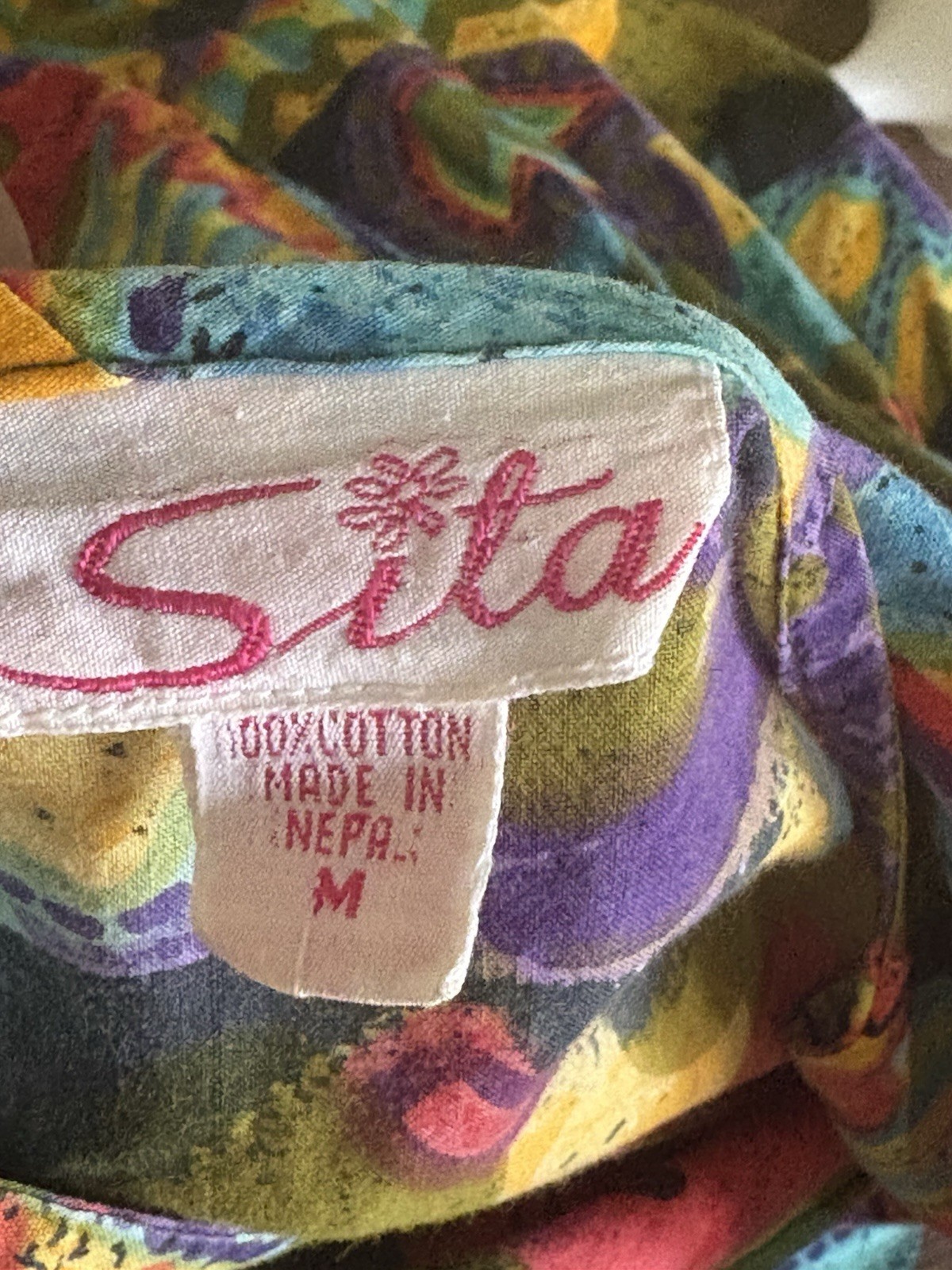 Vintage Sita Bright Floral Psychedelic Oversized Mumu House Dress Kaftan Medium