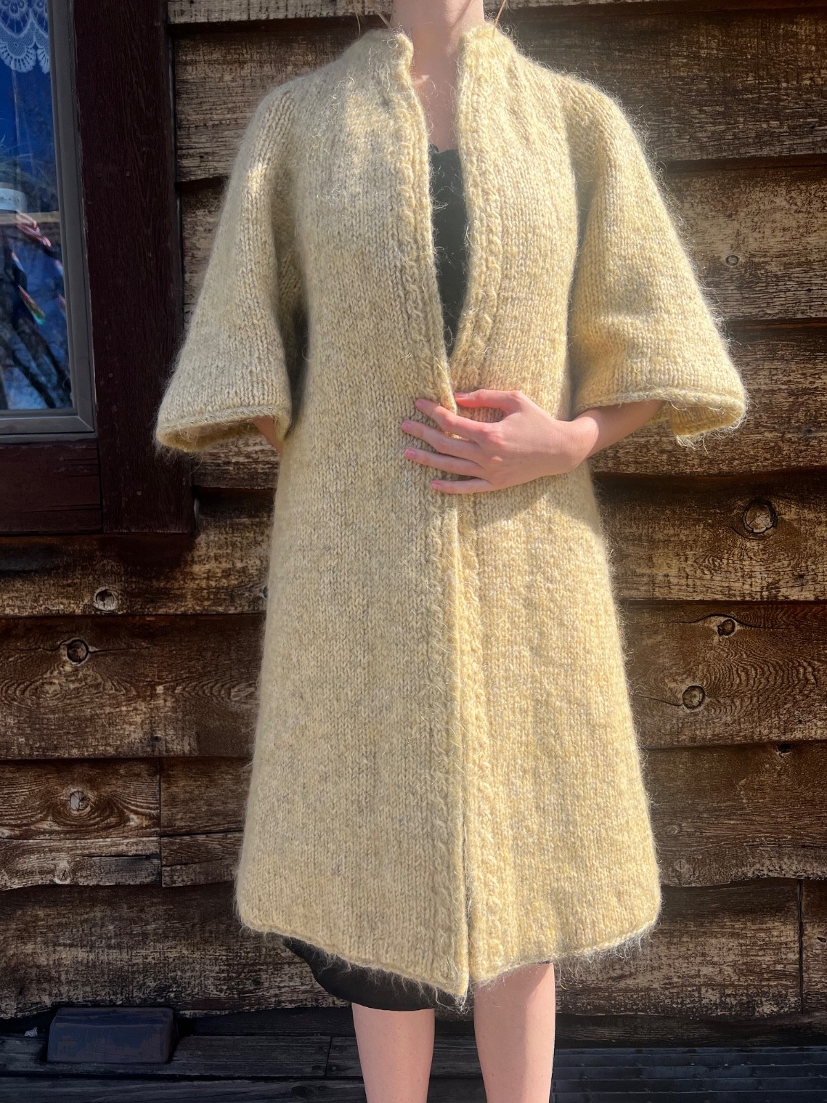 Vintage hand knitted opera/swing coat with bell sleeves, approximately medium