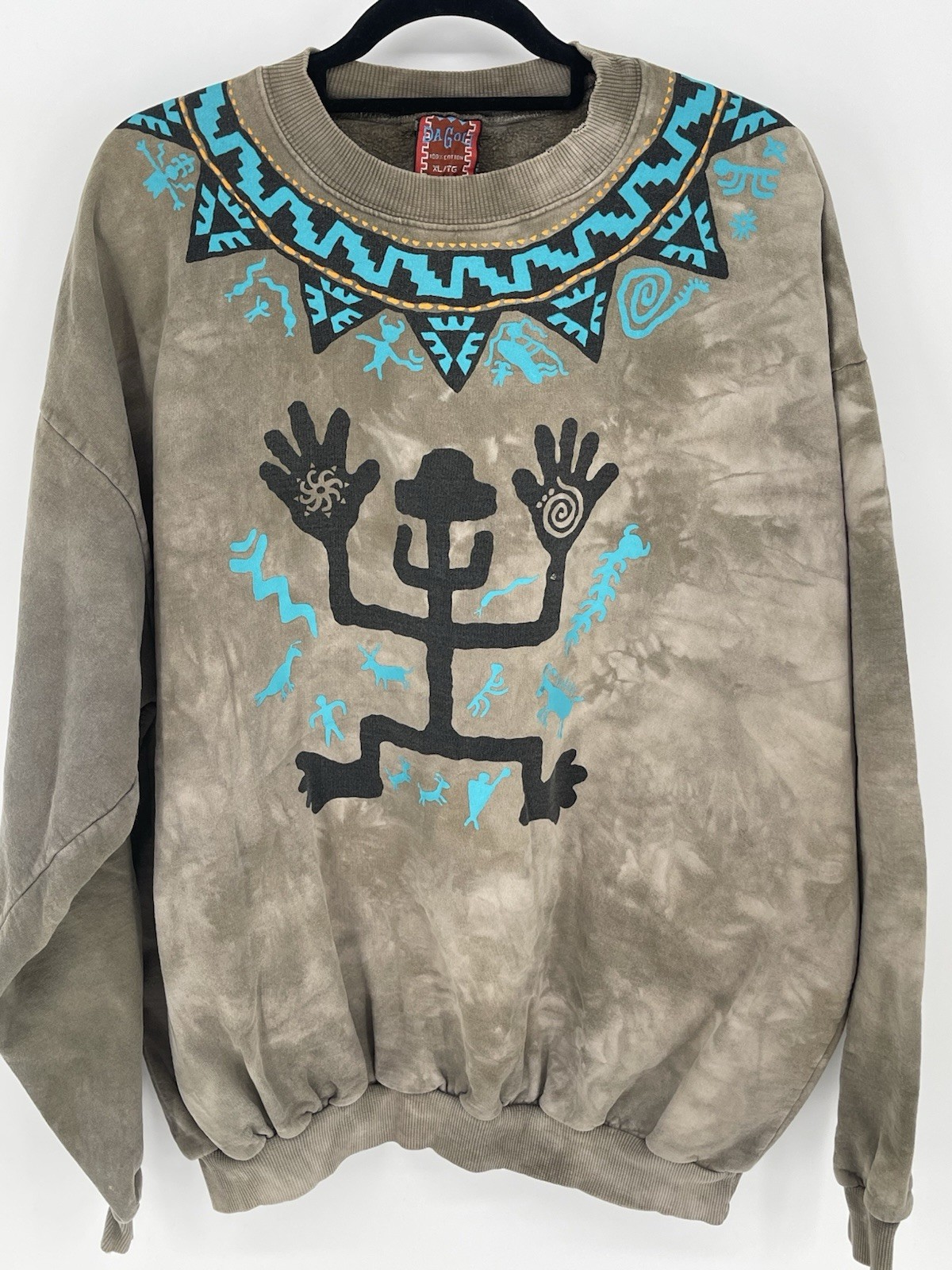 90s Dagoli Canada Cotton Sweatshirt Tie Dye Ancient Cave Art Canada Sz XL Tribal