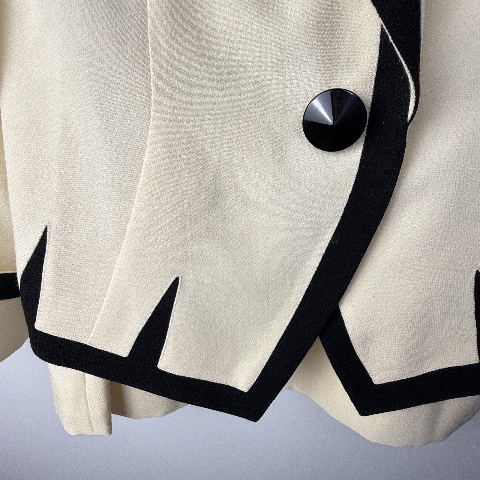 Vtg Bassant Paris Wool Skirt Suit Women’s S/M Cream Black Trim Haute Couture 90s