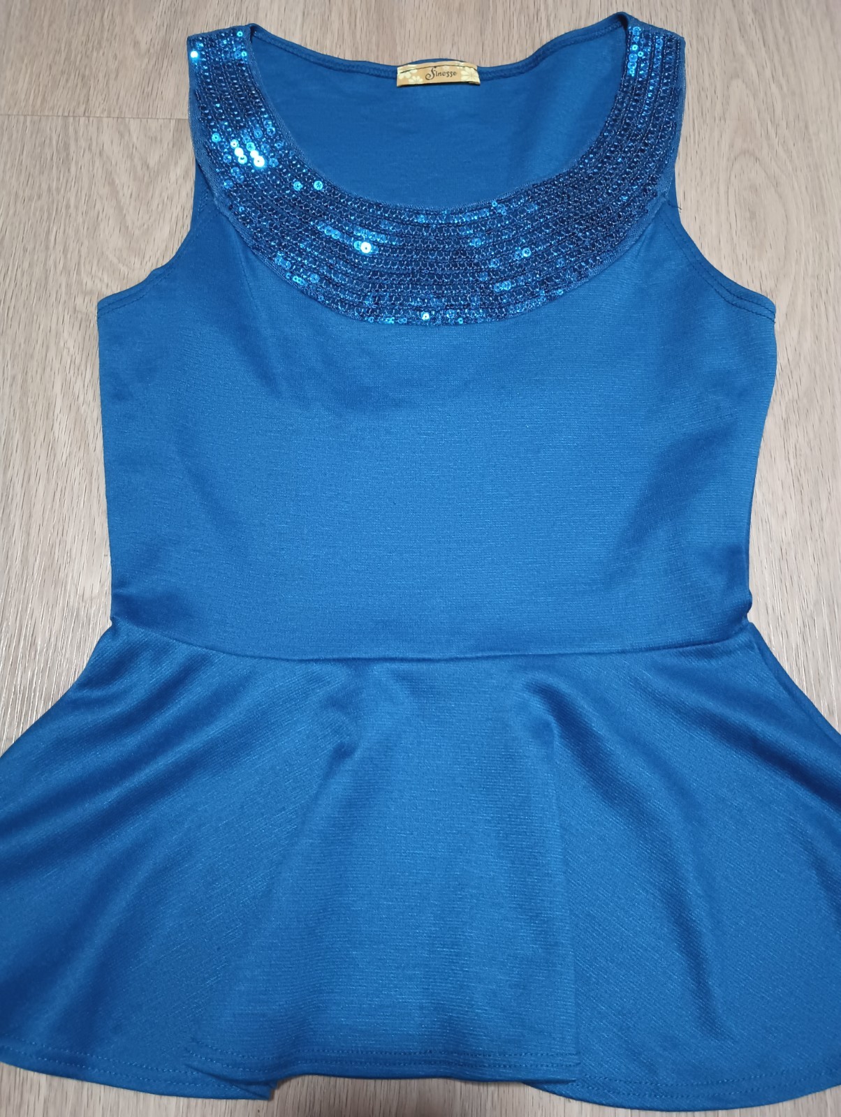 Vtg Y2K FINESSE Royal Blue Stretch Sequin Peplum Top festive holiday party XS