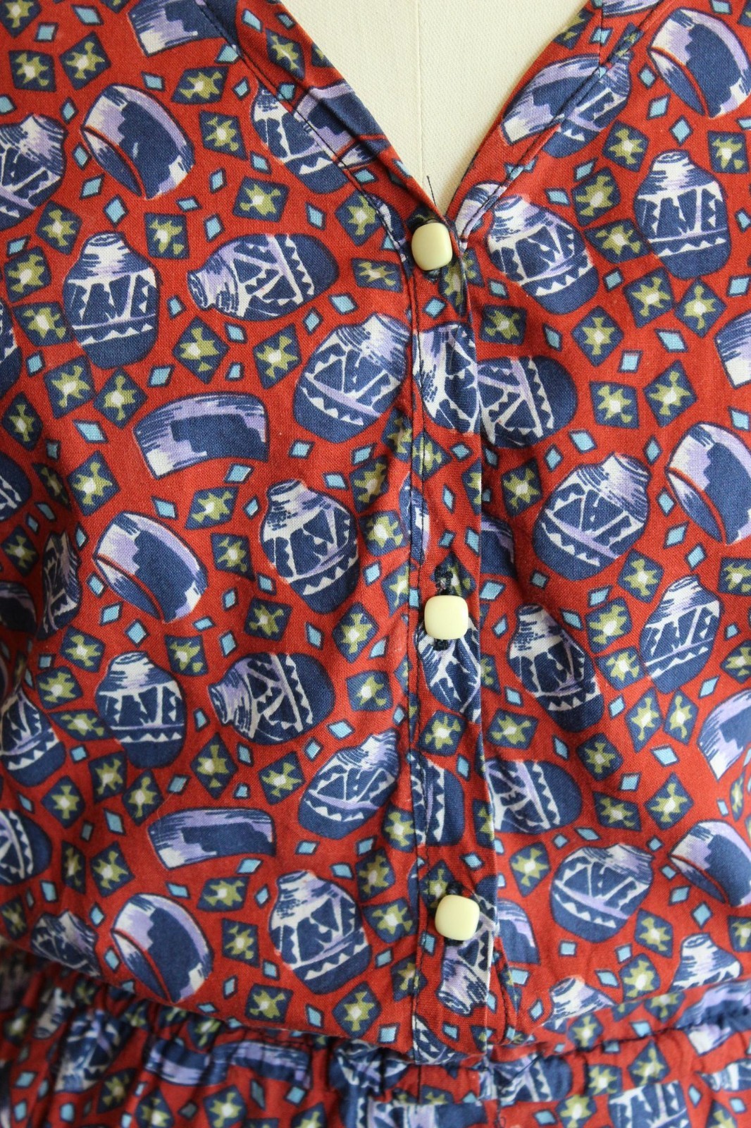 Vintage 1980’s Shirtwaist Dress, Volup 1950s Style Ginger Jar Novelty Print Midi