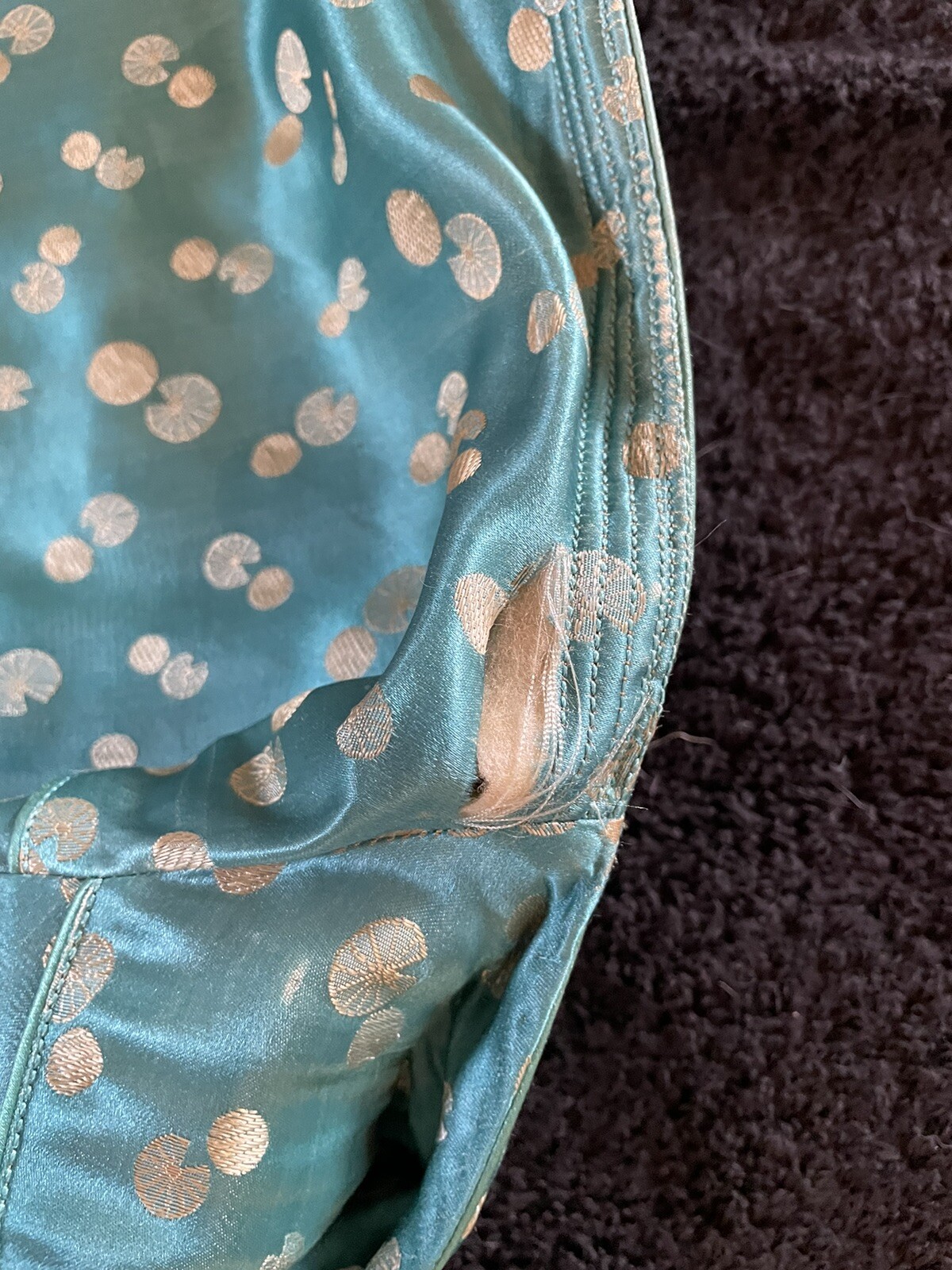 Vintage 1930s Turquoise and Gold Long Silk Jacket with Fancy Closure Size L