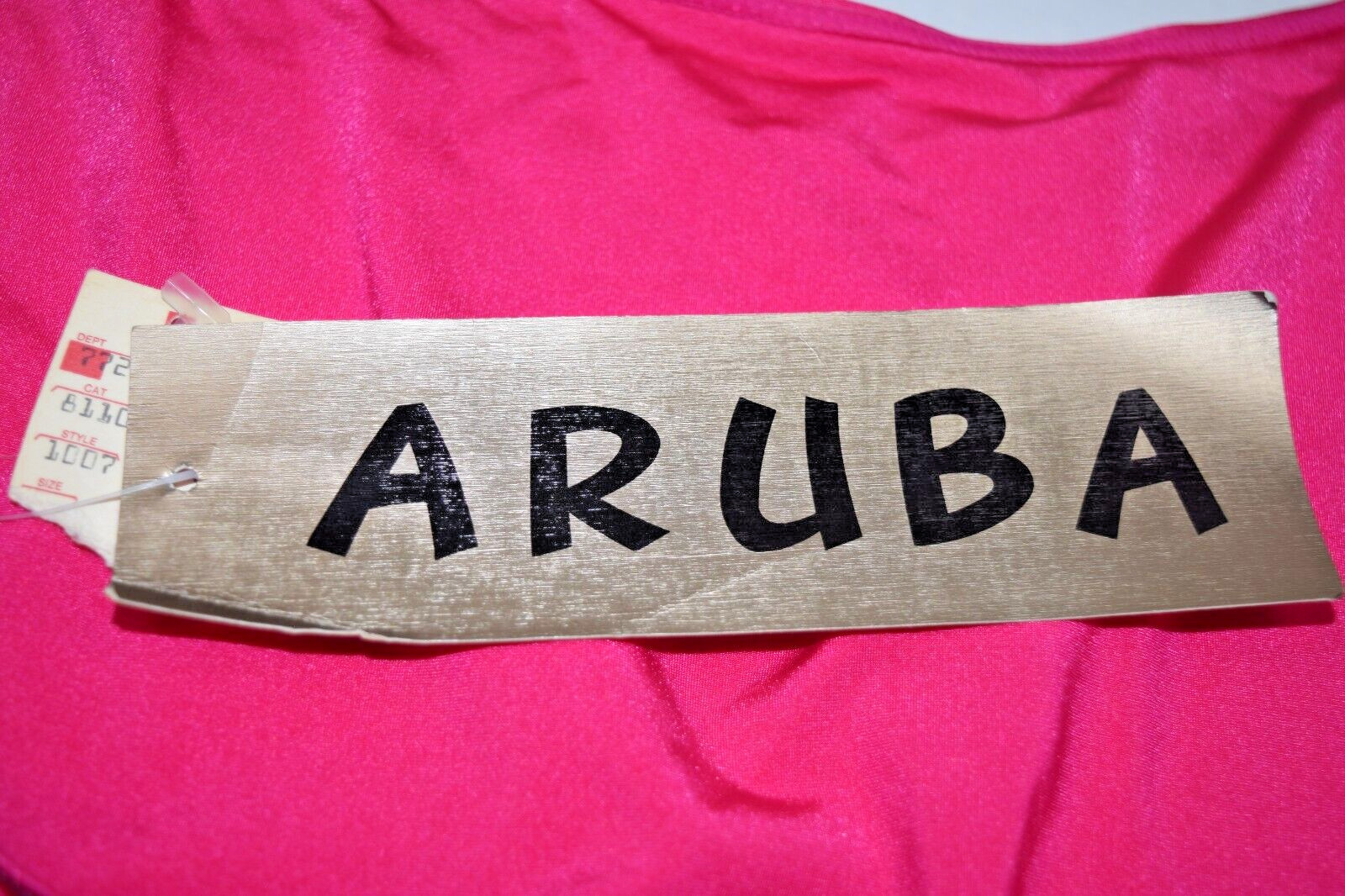 Vintage Swimsuit Aruba Size 12 80s Shimmery Hot Pink Black Belt Open Back NWT