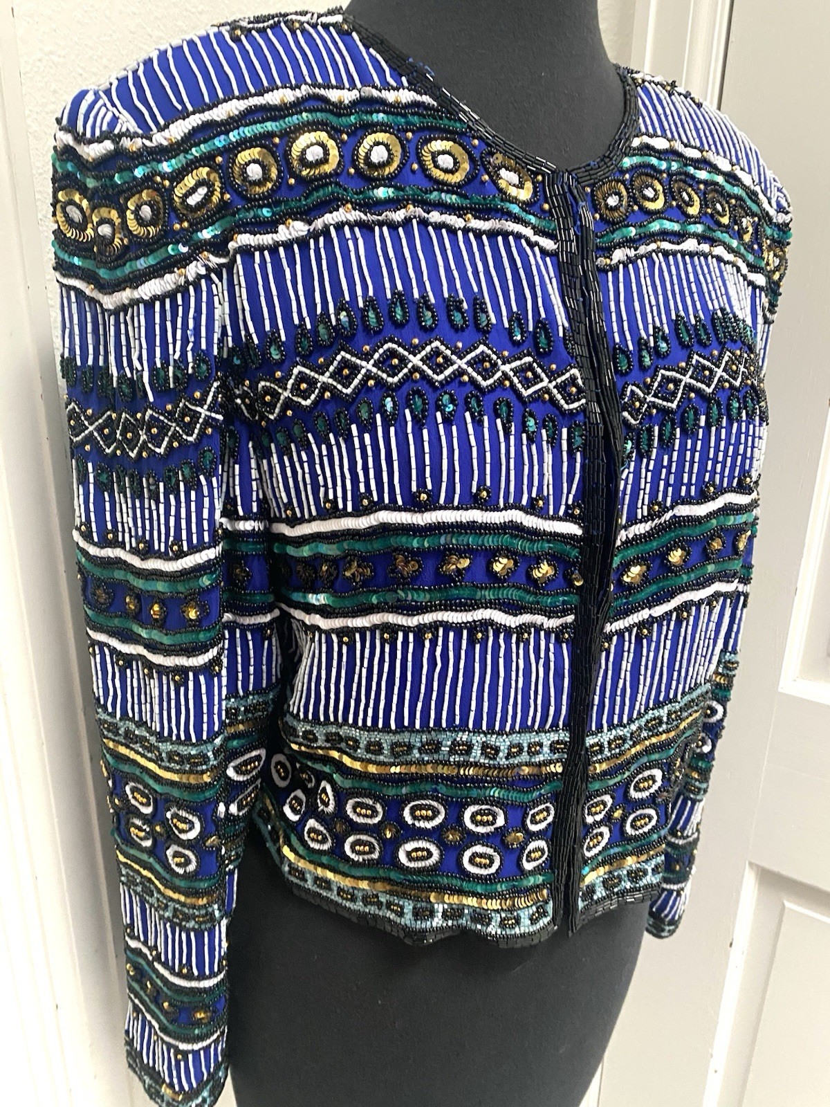 Stunning Vintage Beaded Blue Silk Jacket Niteline by Della Roufogali