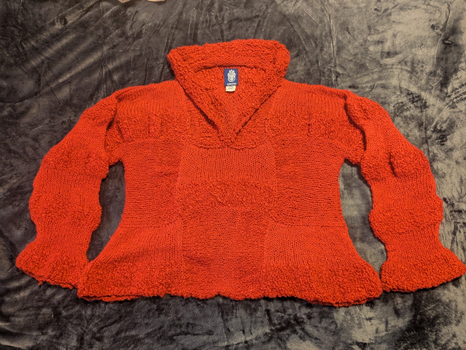 Vintage Pink Amano Sweater Chunky Knit 100% Wool Bell Sleeves Fun Shape Size S/M