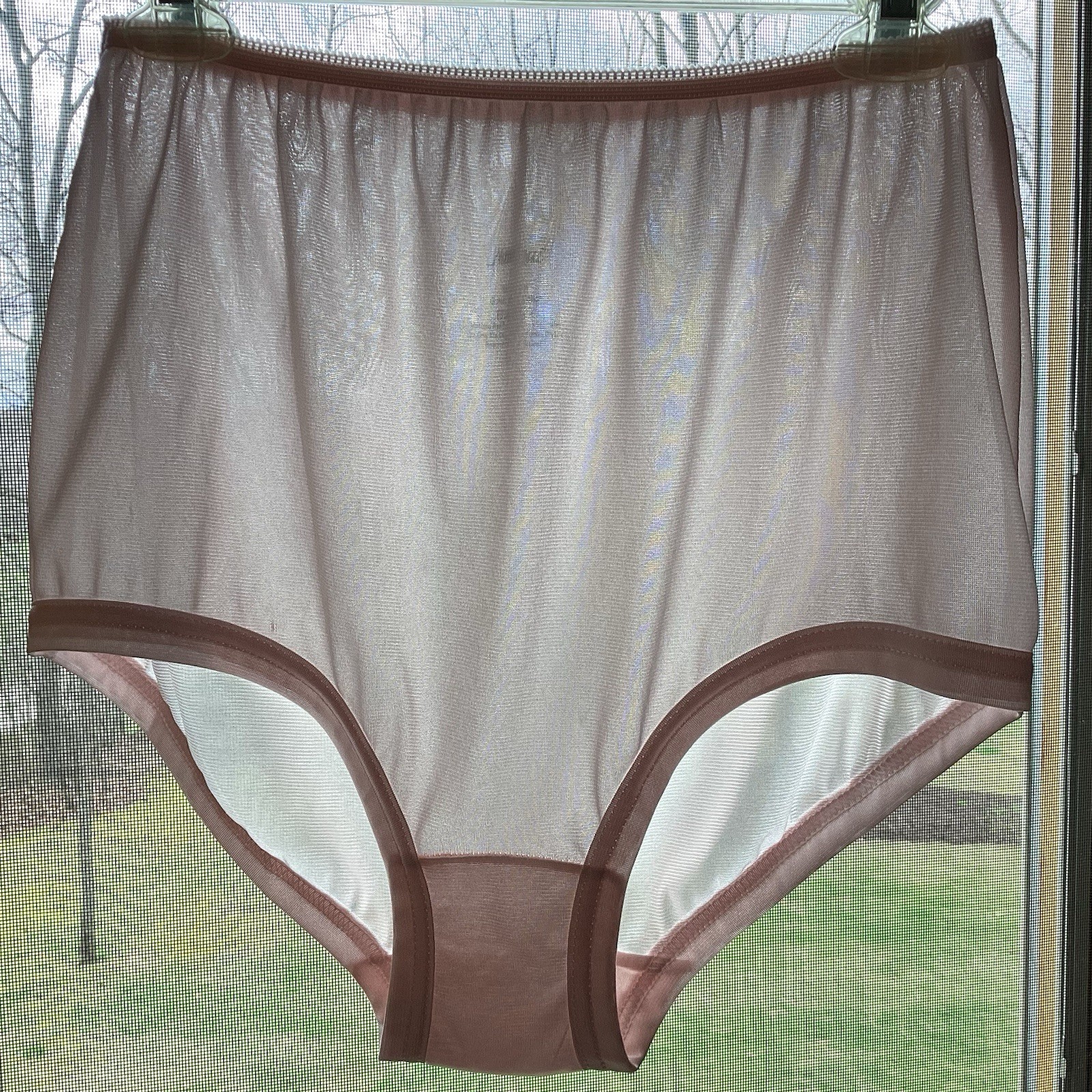 National Pink Nylon Granny panties hi-waist banded leg openings & shimmery Sz 8