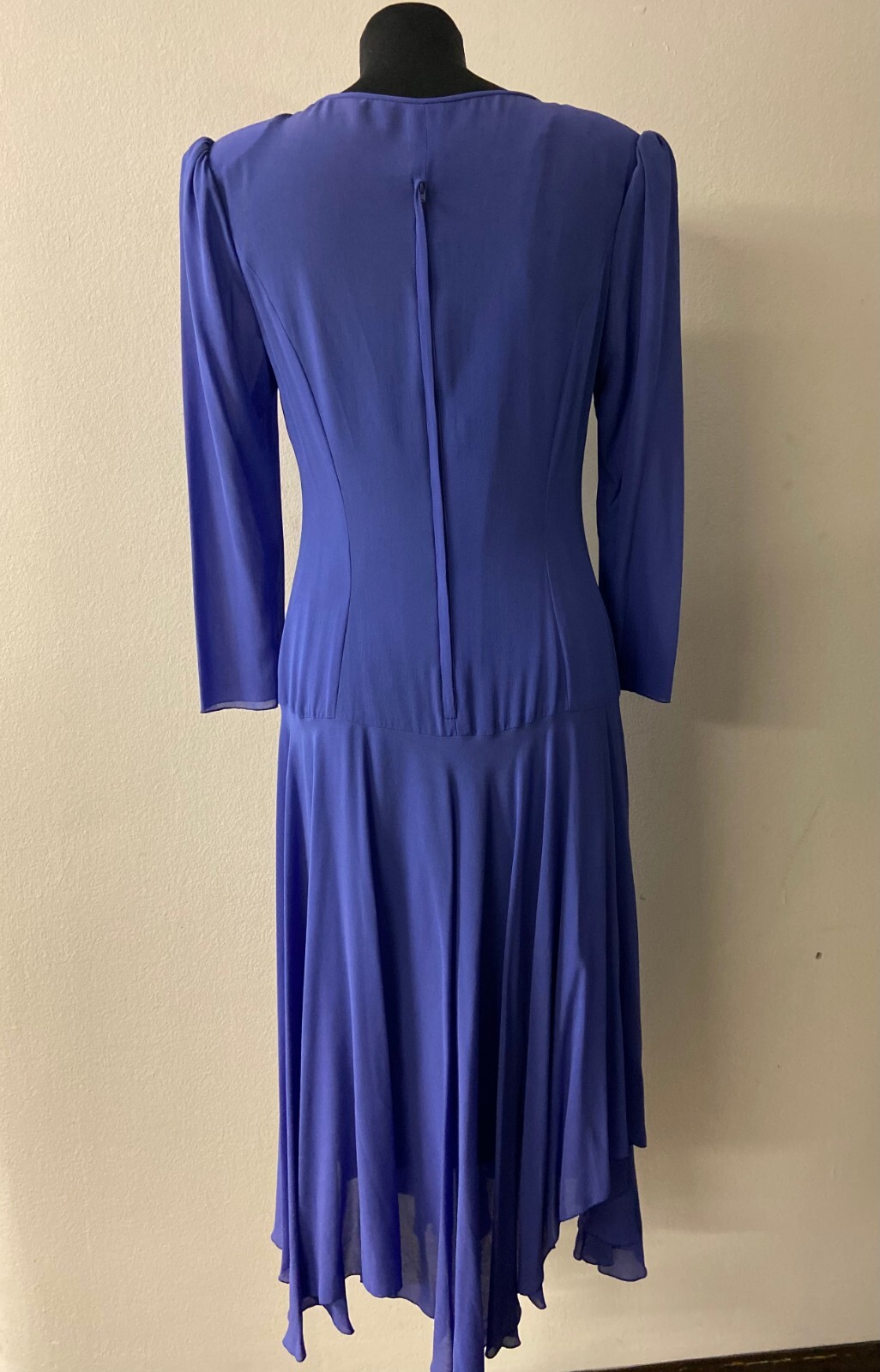 Womens Vintage Blue Cocktail Dress with Full Flowing Skirt with tiered hemline