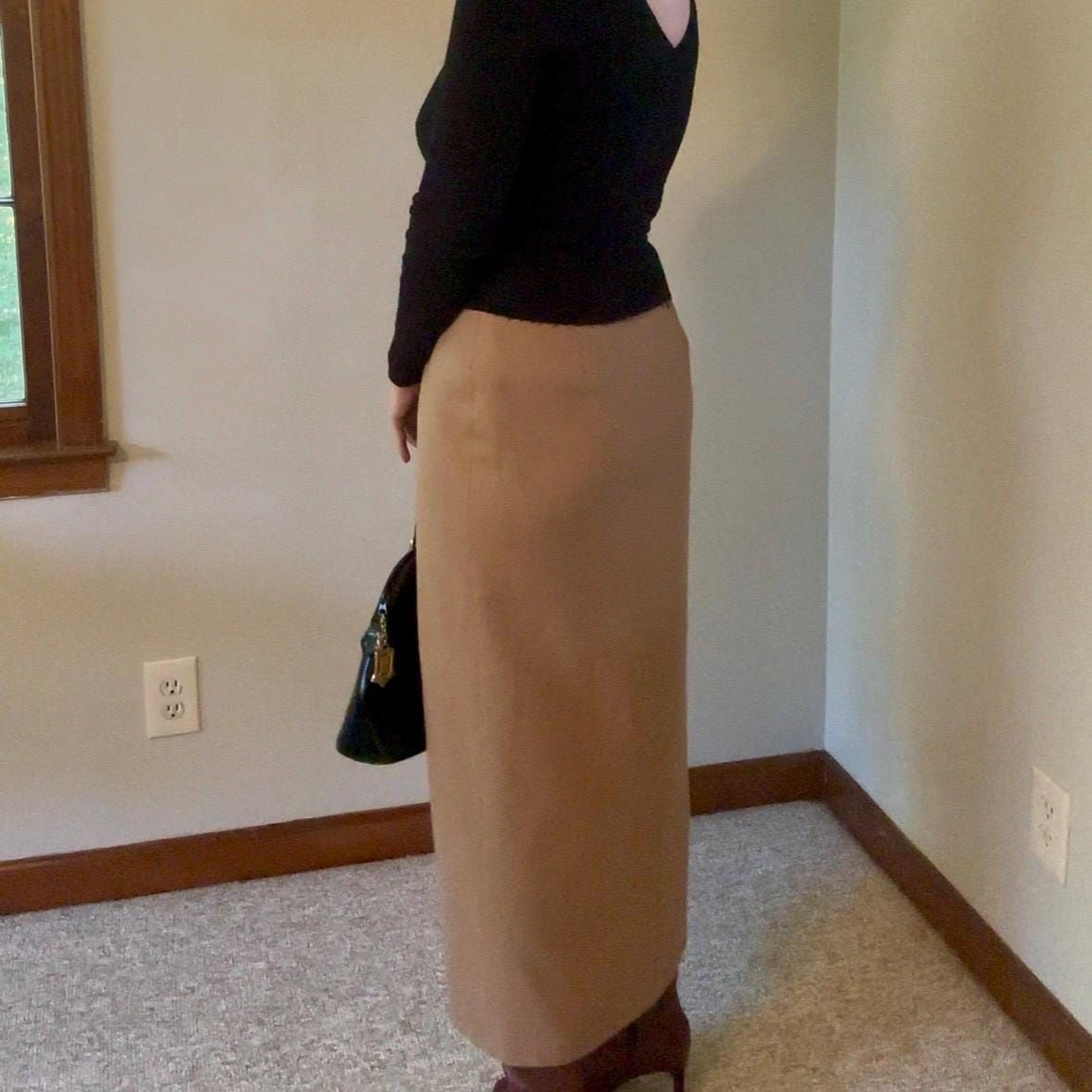 Vintage SISLEY Camel Italian Virgin Wool Wrap Maxi Skirt, 90s Minimalist, Size 6