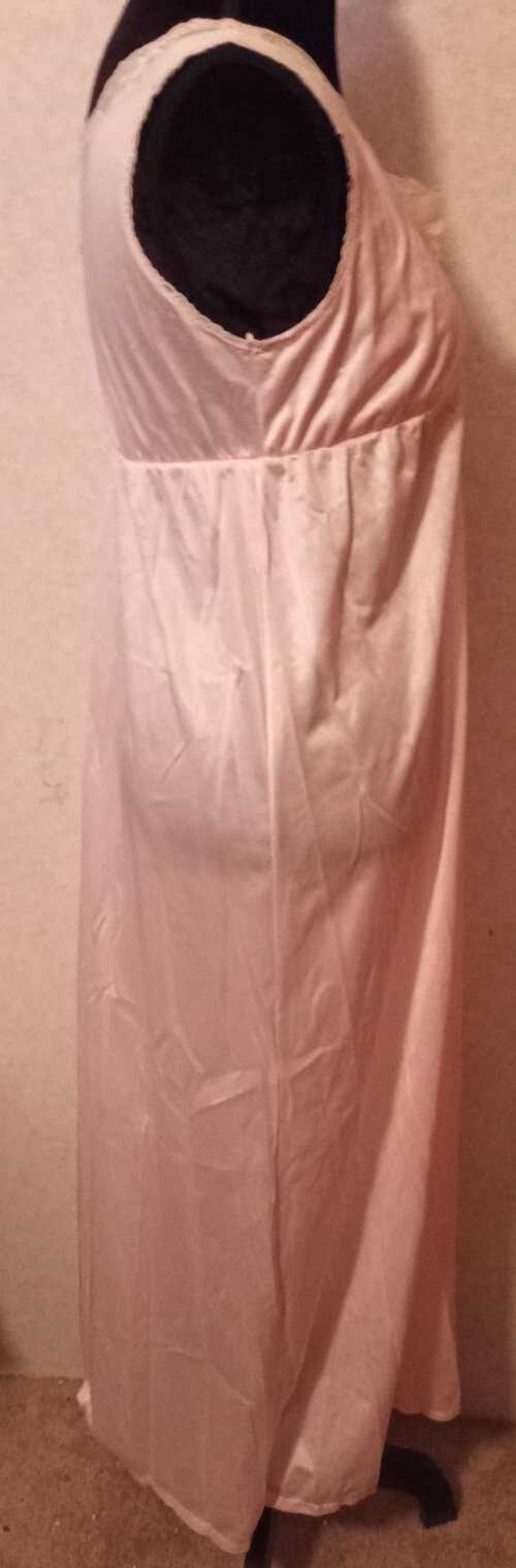 2 Vintage FANCY ME Sz S Pink Nylon Sheer Cream Lace Long Nightgown Slip Dress