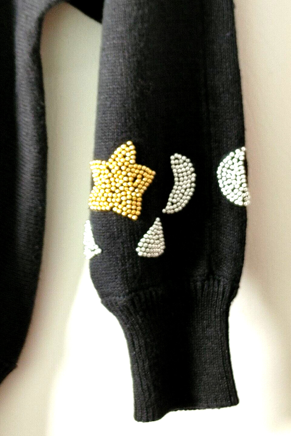 VTG EMINENT SWEATER „S” CREW NECK SCHOULDER PADS BEADED GOLD STARS SILVER MOON