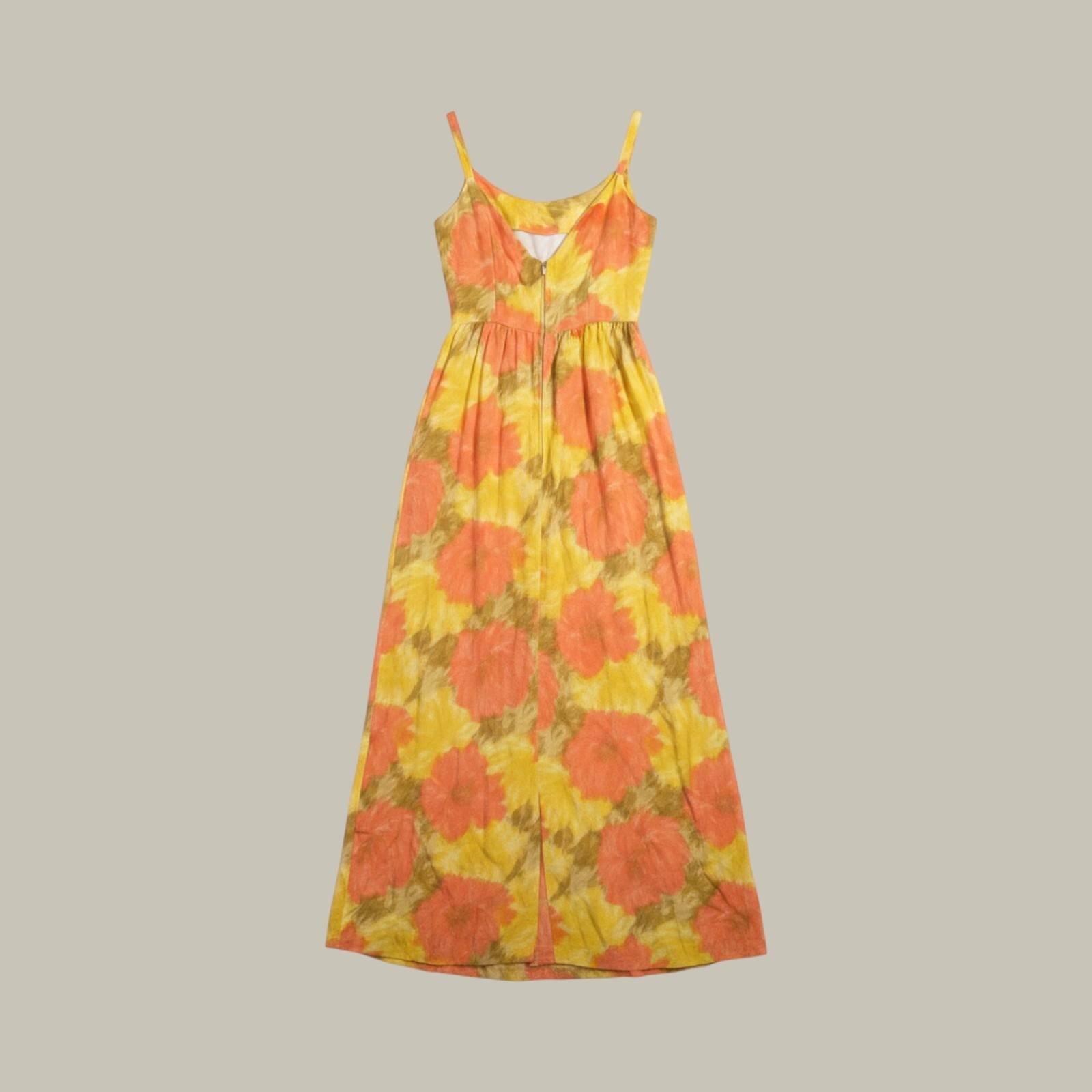 I. Magnin Maxi Dress Womens S Yellow Floral Vtg 60s Psychedelic Mollie Stone