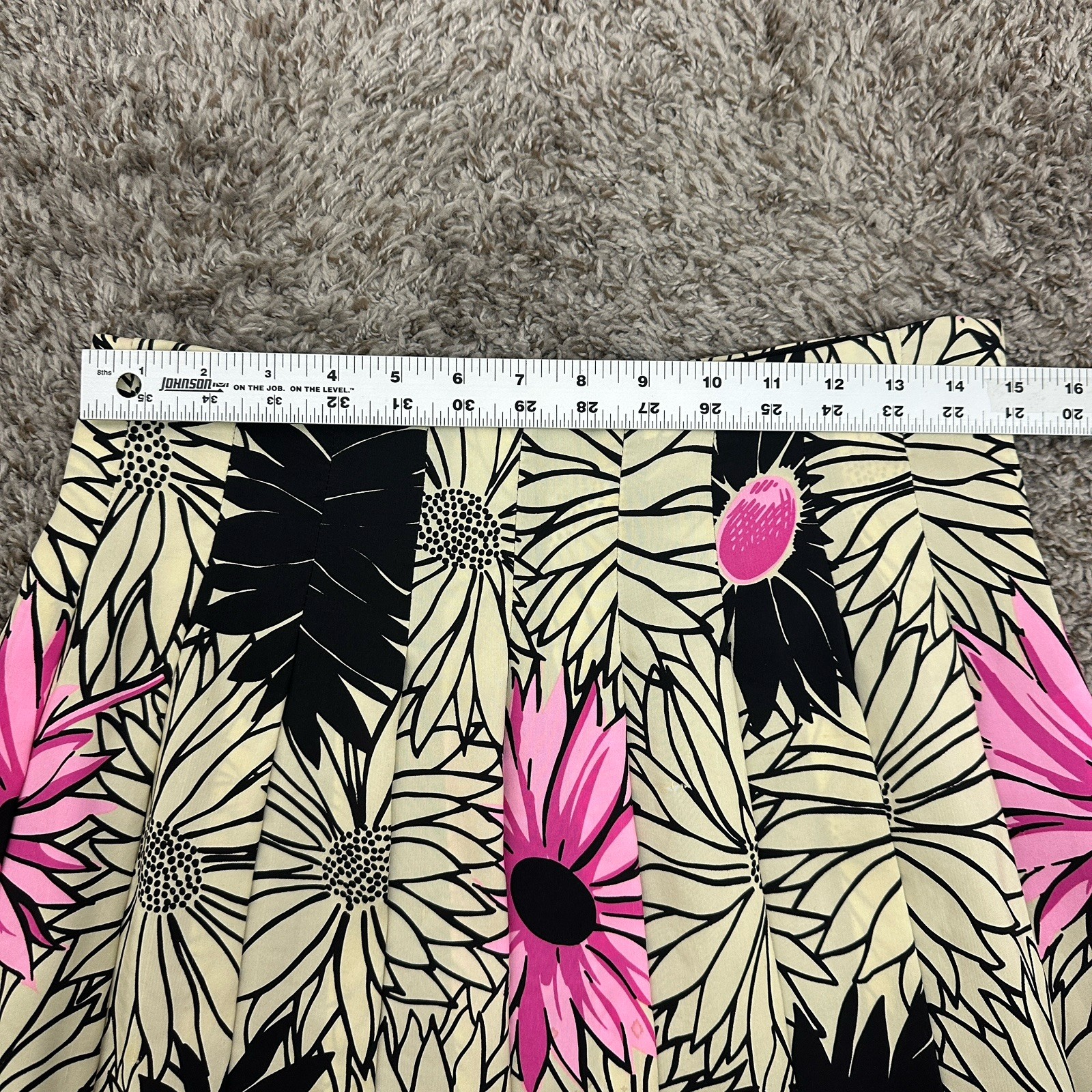 Vintage Sara Campbell Silk Pleated Skirt Suit Set Black Floral 2Pc Size 8 Retro