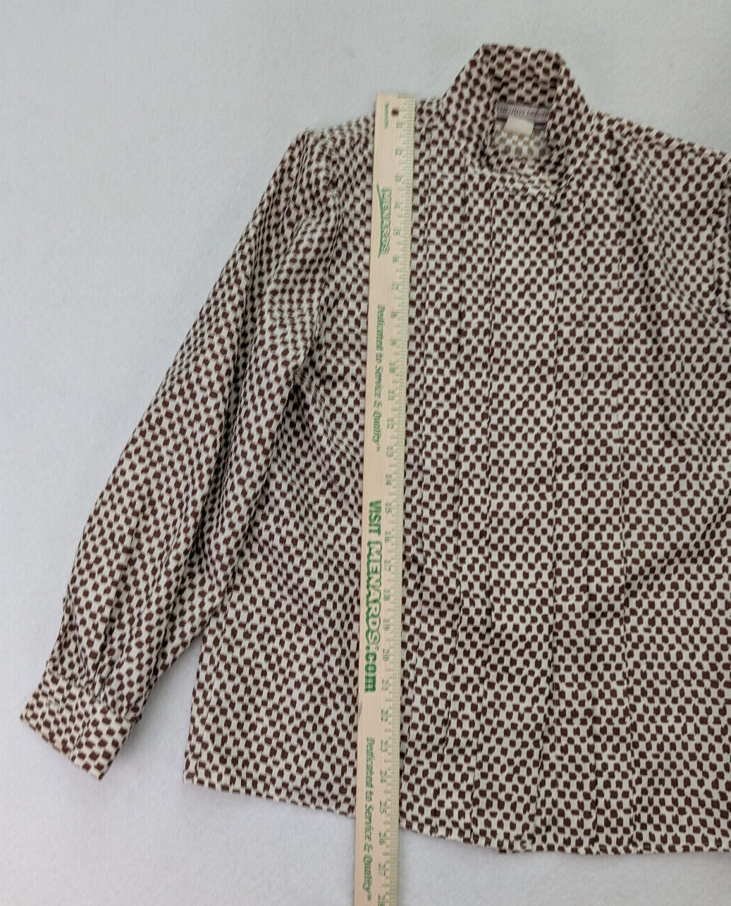 Vintage 70s 80s Women’s Top Blouse Size 10 Executive Dressing Pleated Brown