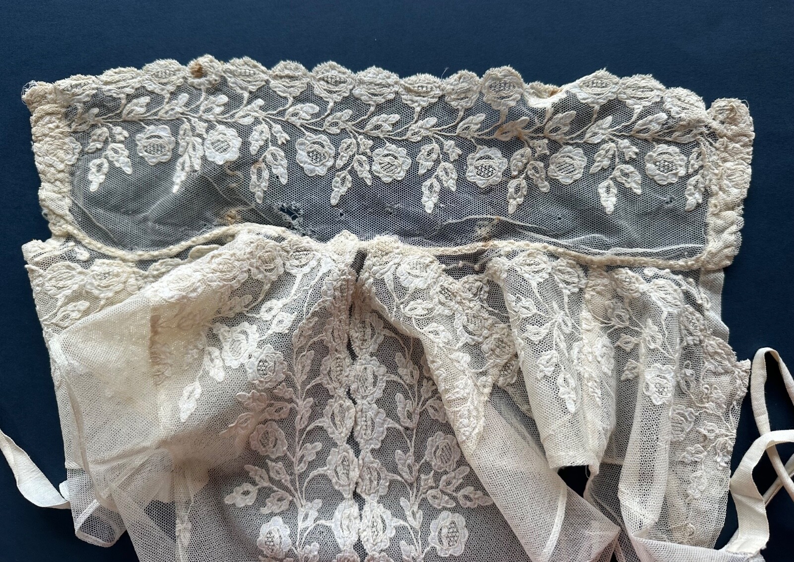 Antique Carrickmacross Lace Handmade Chemisette False Front with Choker Collar